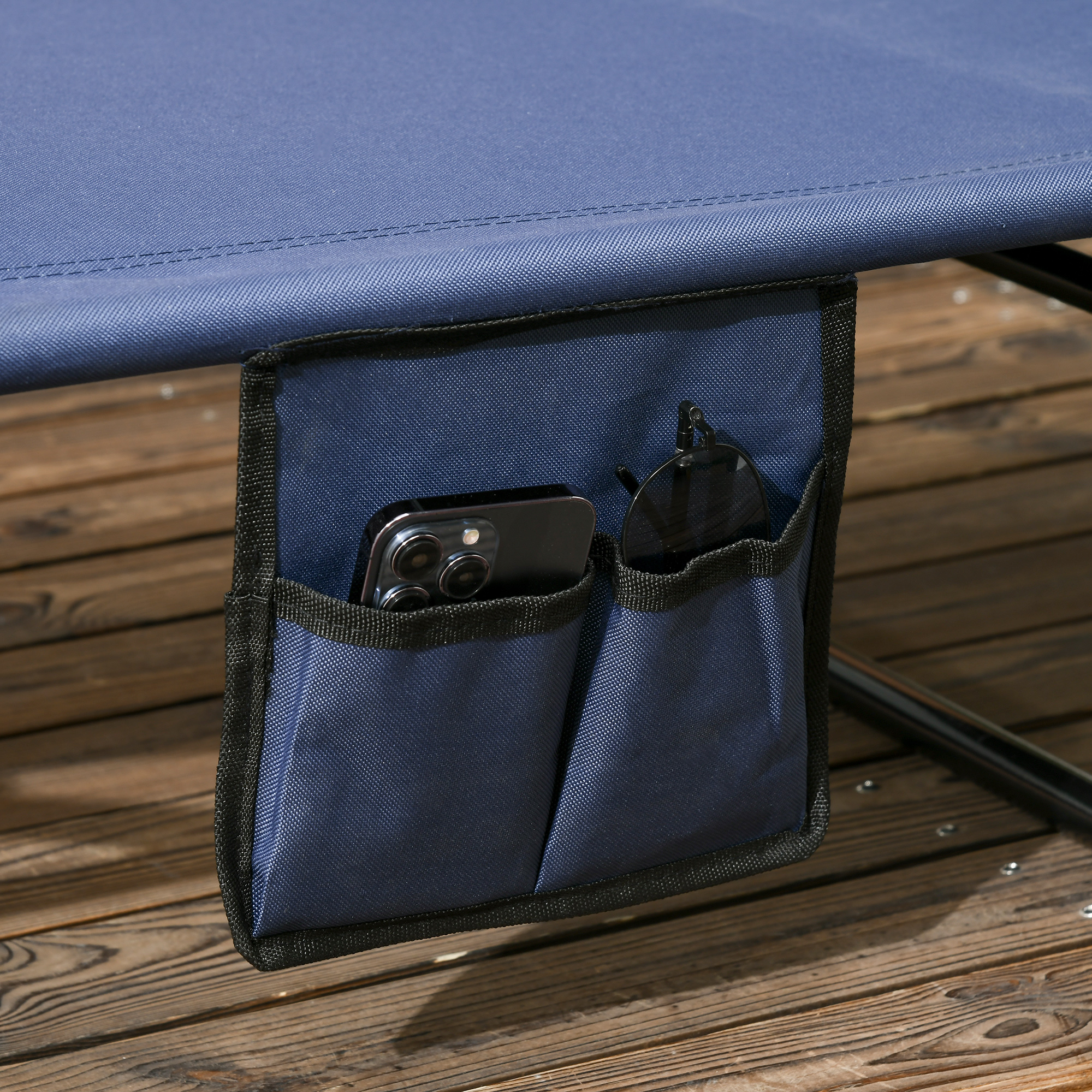 Outsunny Set of Two Folding Sun Loungers, with Adjustable Backs and Sun Canopies Dark Blue 9