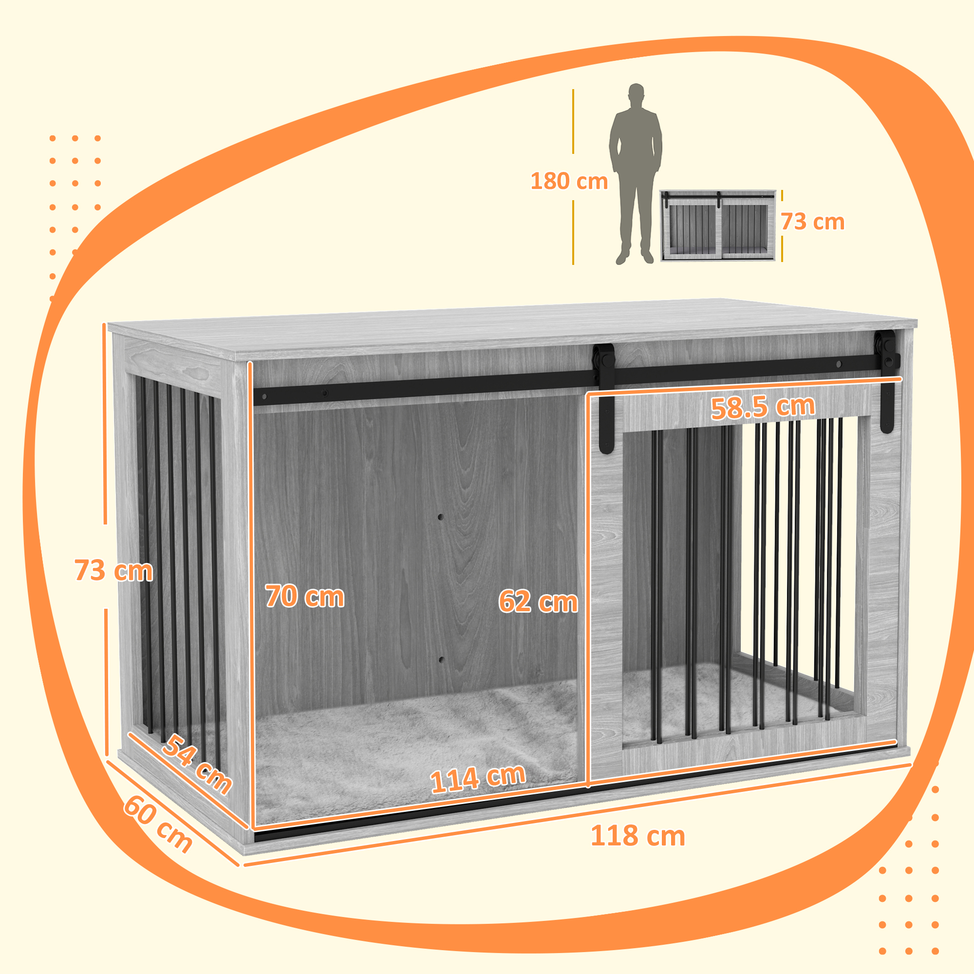 PawHut 118cm Dog Crate Furniture with Removable Cushion for Extra Large Dogs Grey 3