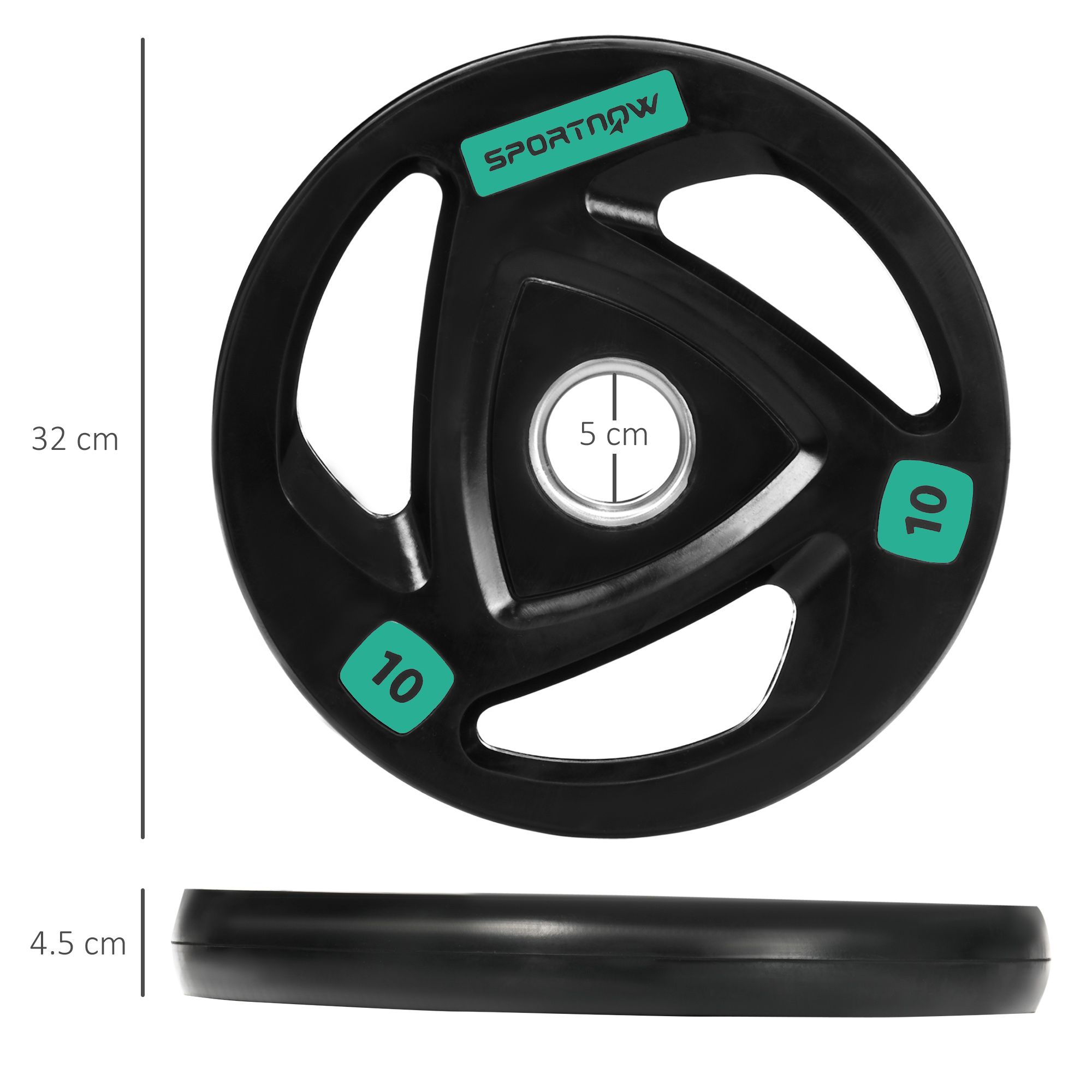 SPORTNOW Two 10kg Olympic Weight Plates, Tri-Grip Rubber-Coated Barbell Weights, with 5cm Holes, for Home, Gym, Office 3