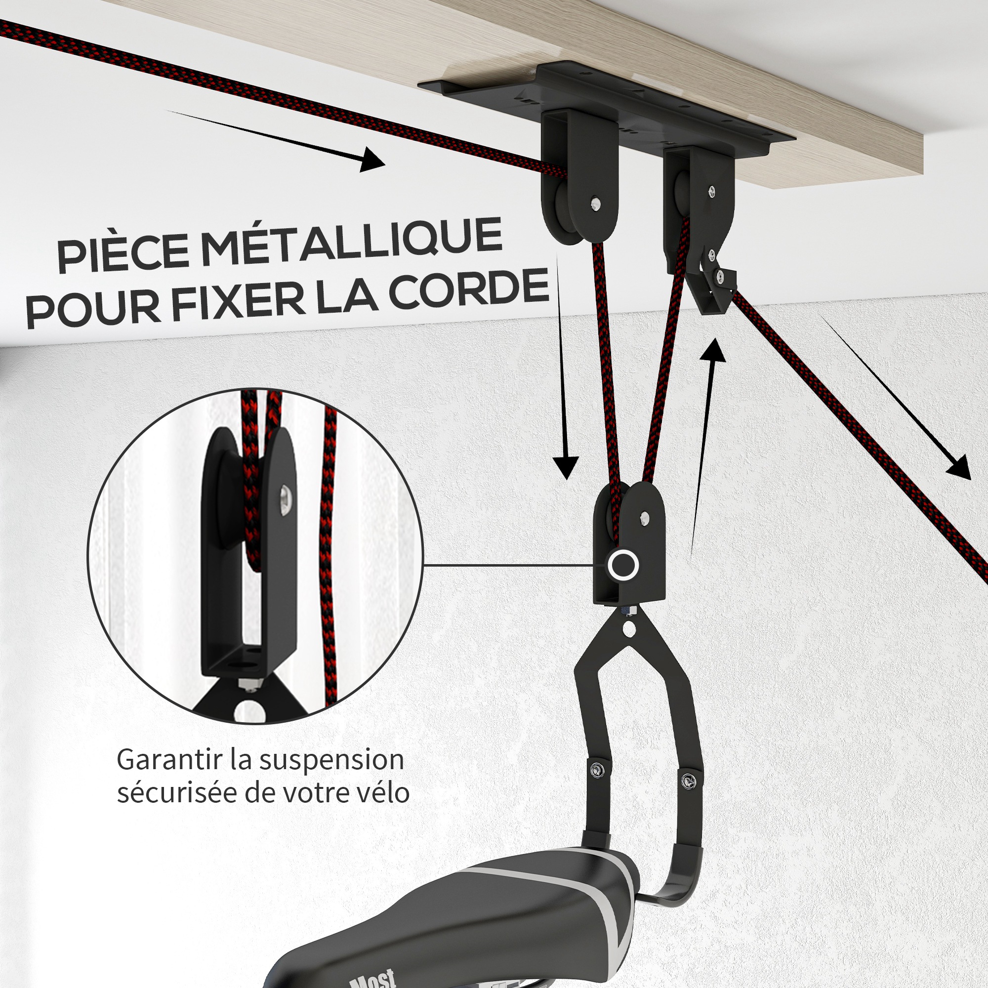 Support Vélo Plafond NEIKO – Poulie Rangement Garage Avec Crochets