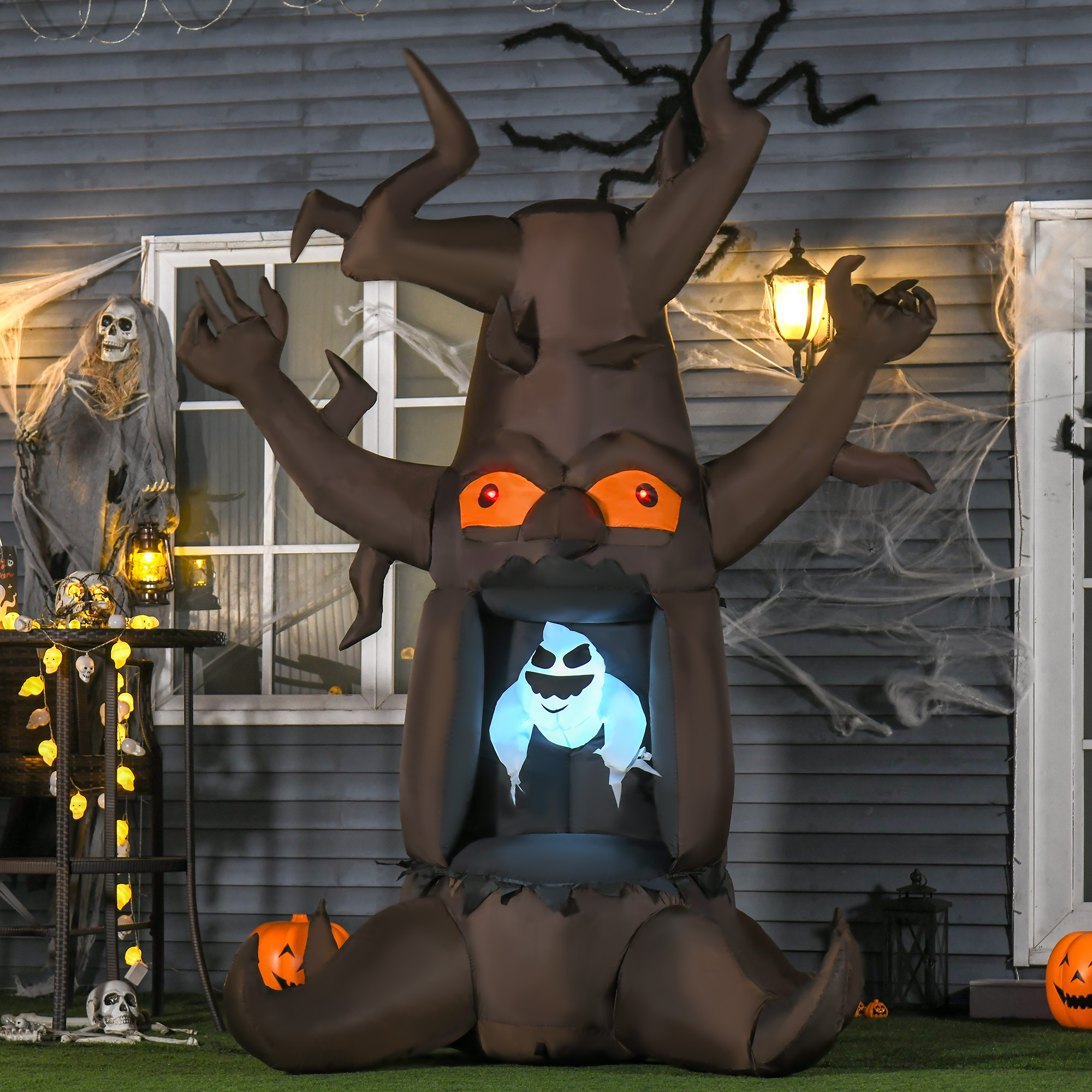 HOMCOM 8FT 2.4m Halloween Inflatable Tree Floating Ghost, Build-in LEDs Blow Up Scary Decorations for Party Outdoor Indoor Yard Garden Holiday Décor 2