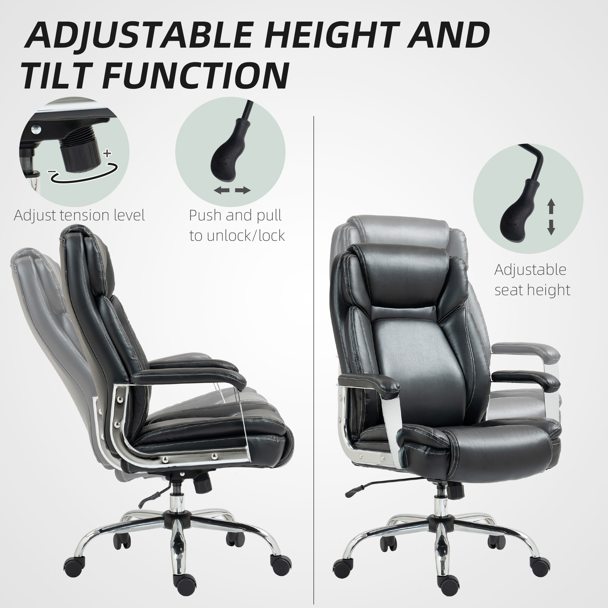 HOMCOM Ergonomic Office Chair, Heavy Duty Faux Leather Desk Chair with Tilt Function, Adjustable Height, 227kg 500LBS Swivel Computer Chair for Home Study, Black 6