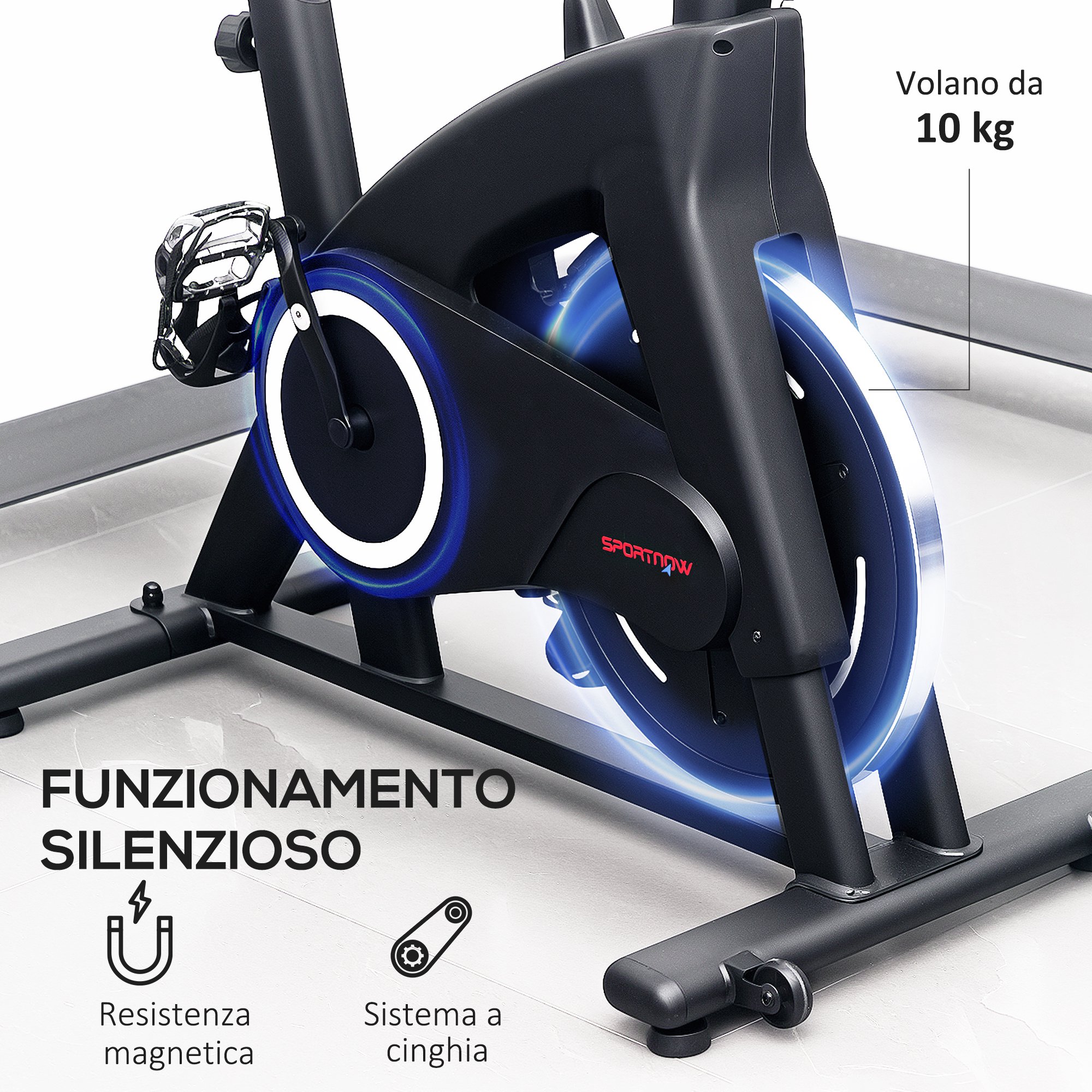 SPORTNOW Cyclette da appartamento, silenziosa con sella e resistenza regolabili, monitor LCD, supporto per tablet, cyclette da interno per allenamento cardio a casa, bianco