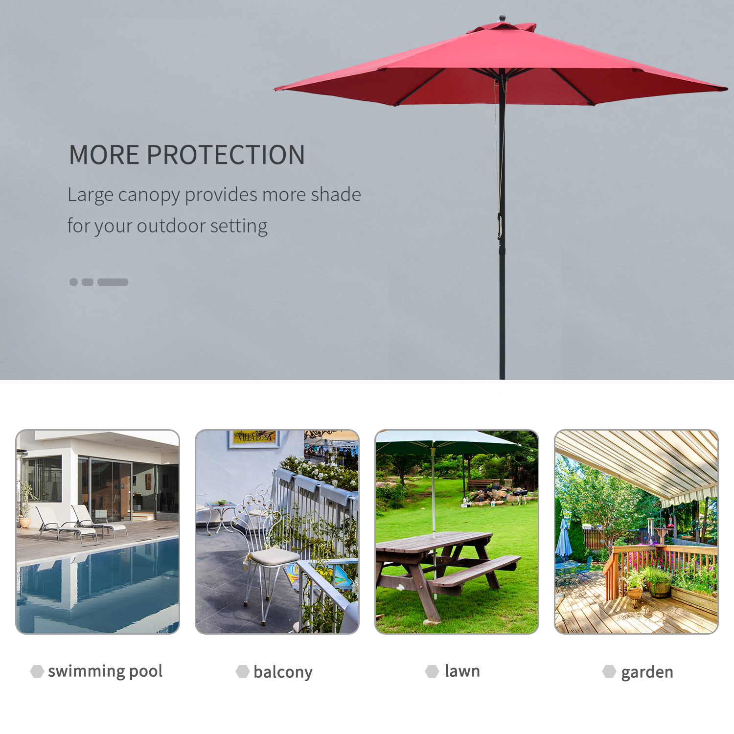 Outsunny 2.8m Garden Parasol Umbrella, Round Outdoor Market Table Umbrella Sun Shade Canopy, Wine Red 6