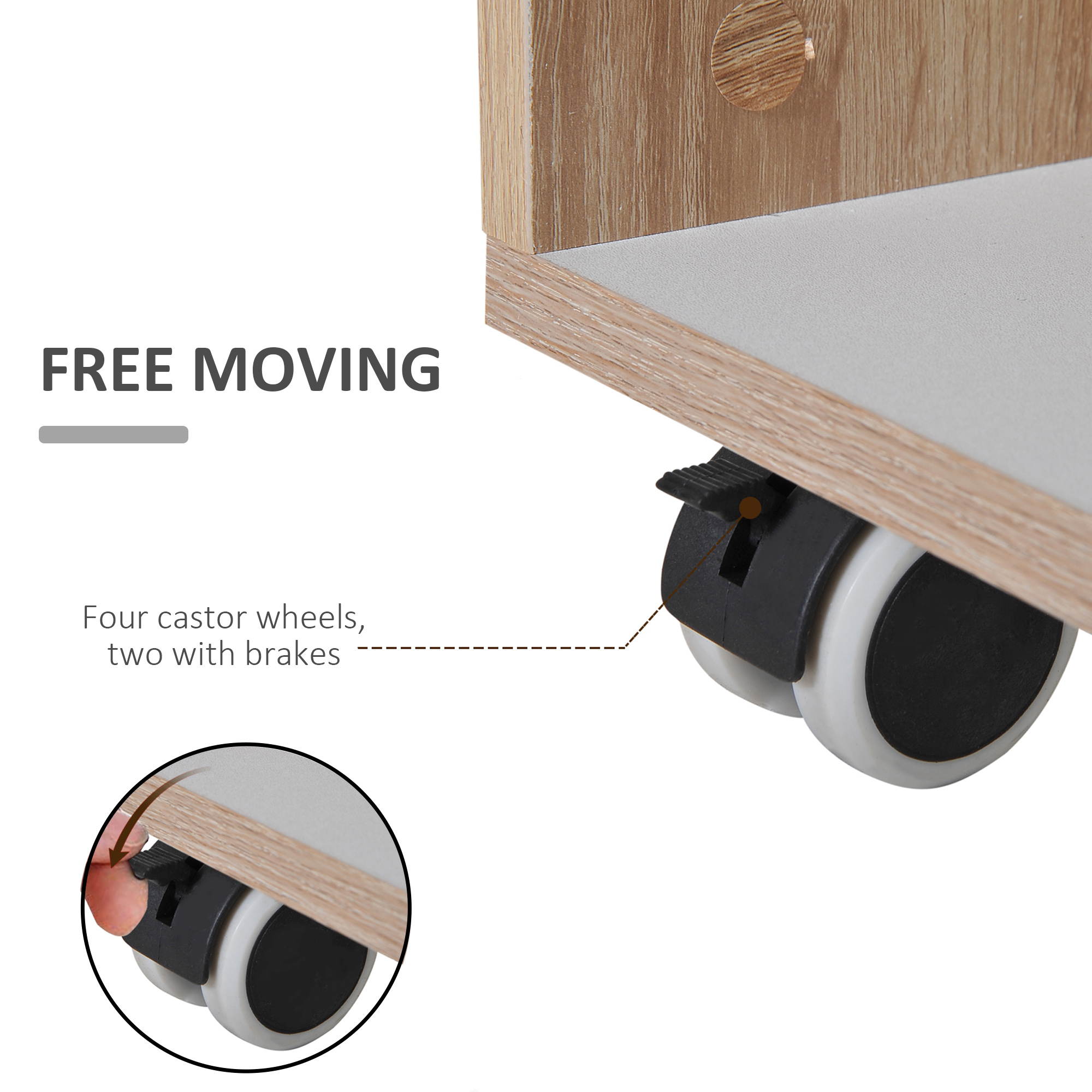 HOMCOM Kitchen Storage Trolley Cart Cupboard Rolling Island Shelves Cabinet With Door and Drawer Locking Wheels 5