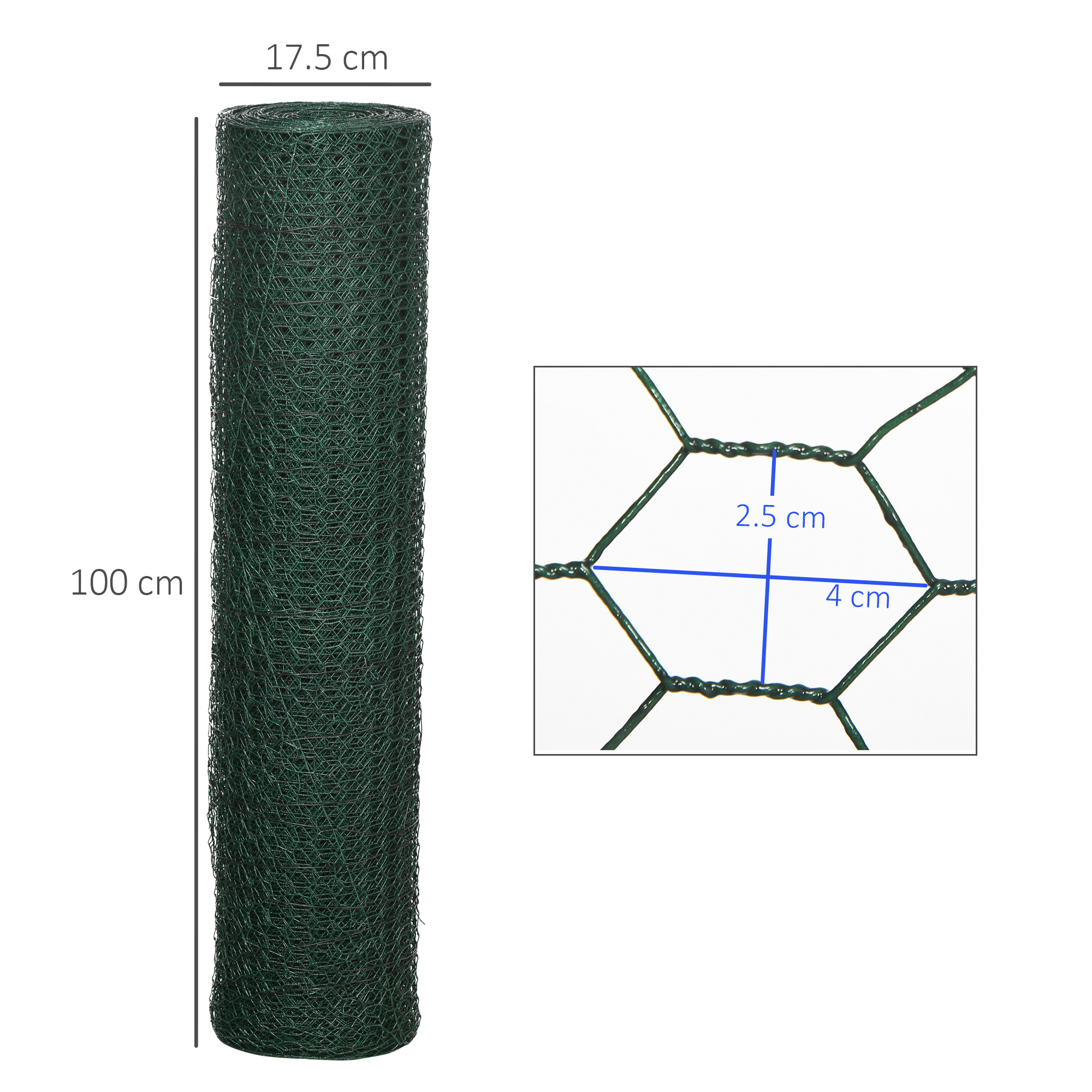 PawHut 1m x 25m Chicken Wire Mesh, Foldable PVC Coated Welded Garden Fence, Roll Poultry Netting, for Rabbits, Ducks, Geese Dark Green 3