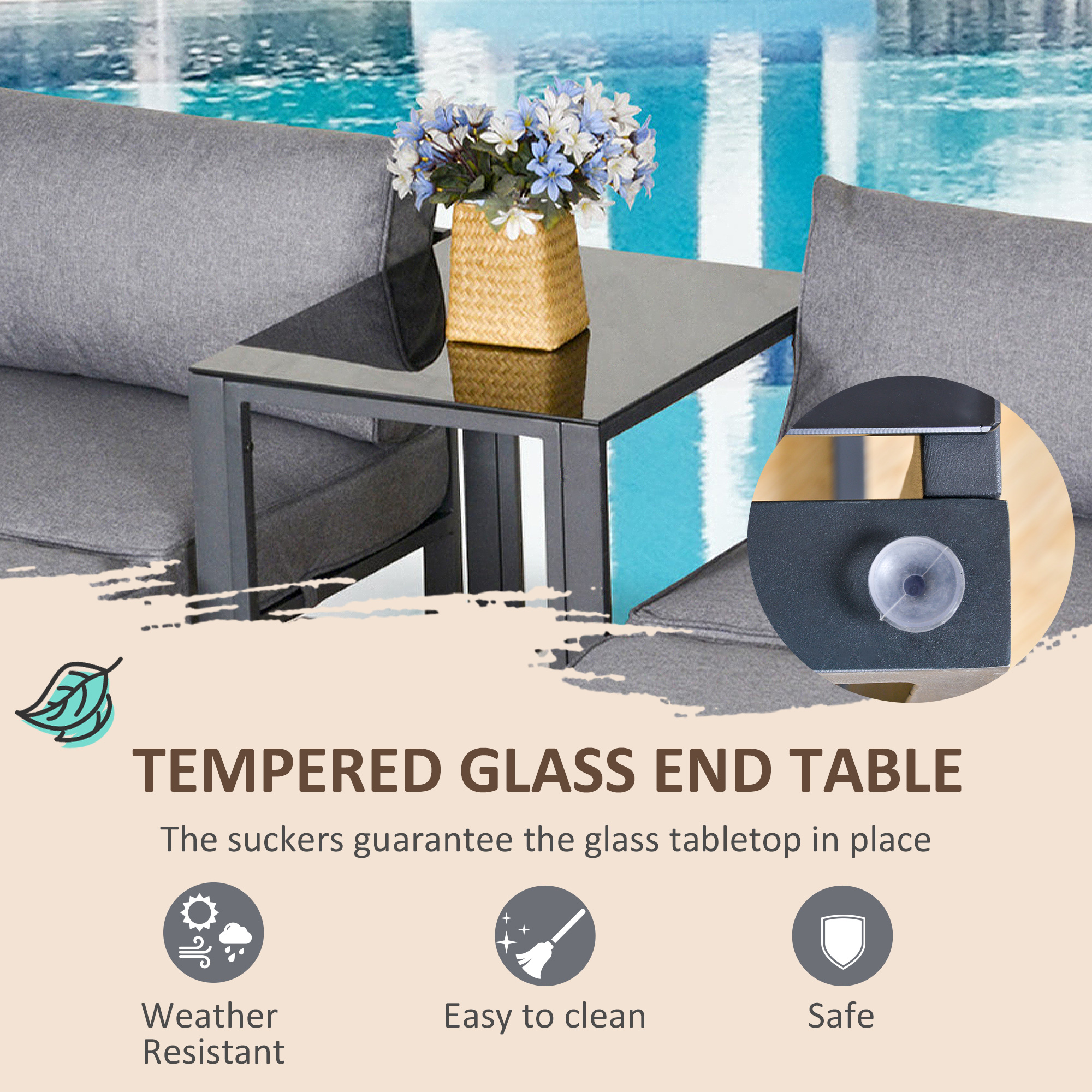 Outsunny 5 Piece Garden Aluminium Conversation Sofa Set Patio Furniture Set Outdoor 2 Sofas 2 Footstools End Table with Cushions 6