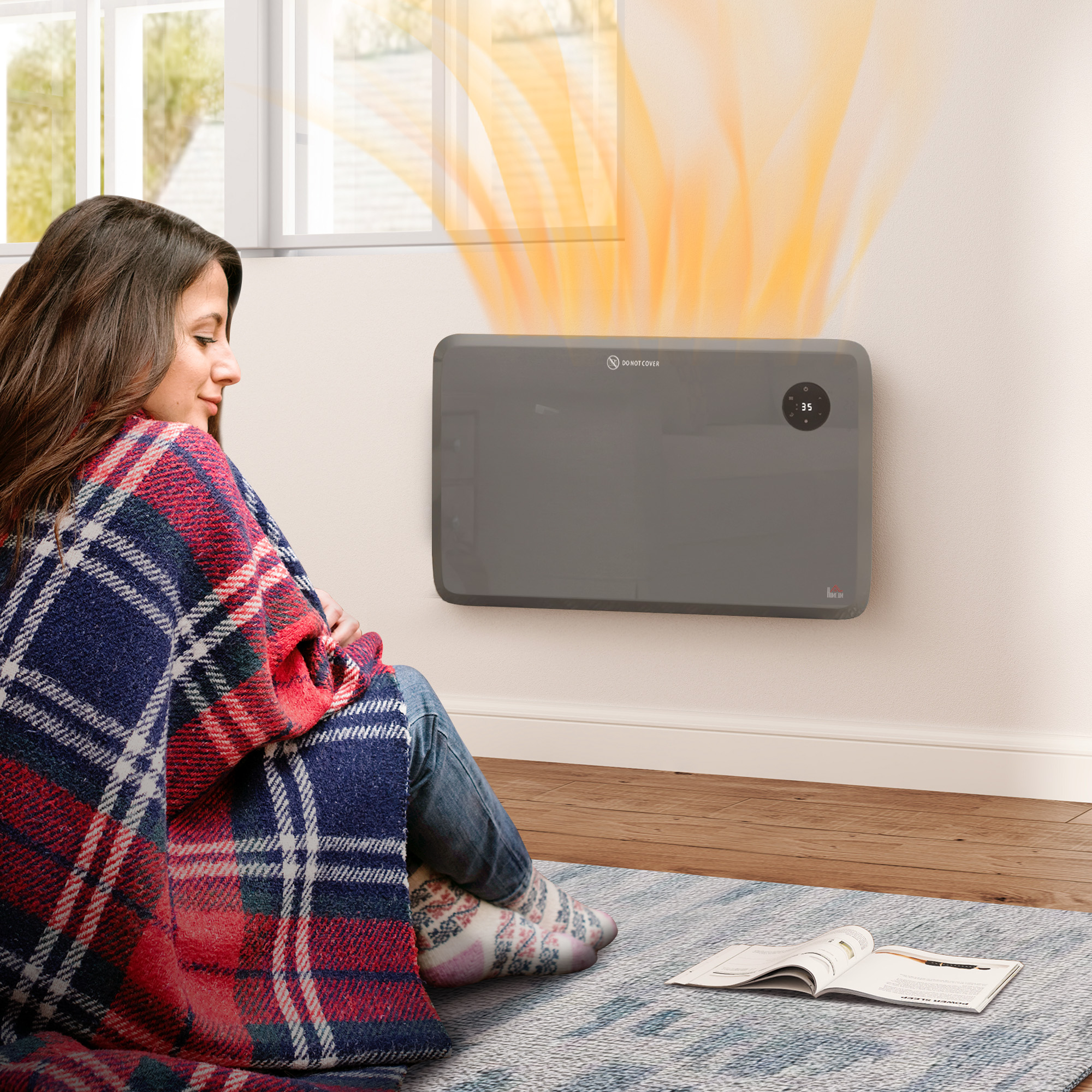 HOMCOM 1200W Electric Convector Heater, Freestanding or Wall Mounted, Space Heater with Adjustable Thermostat, Timer, Grey 9
