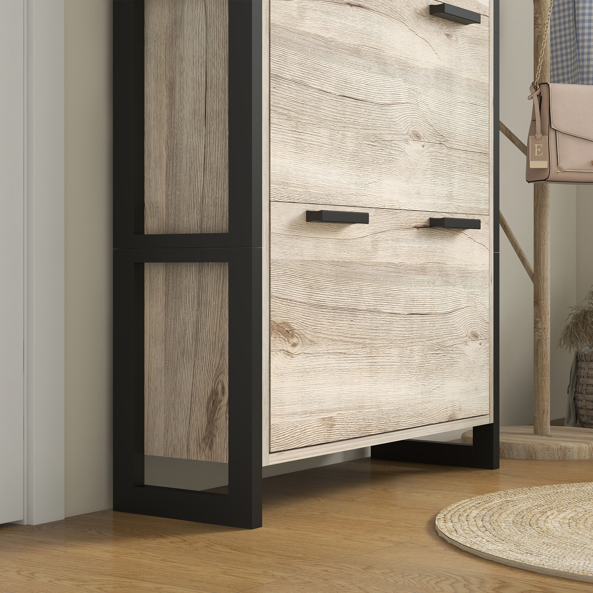 HOMCOM Shoe Storage Cabinet with 3 Flip Drawers Adjustable Shelf 18 Pairs Narrow Shoe Cupboard for Entryway Natural Wood-effect 9