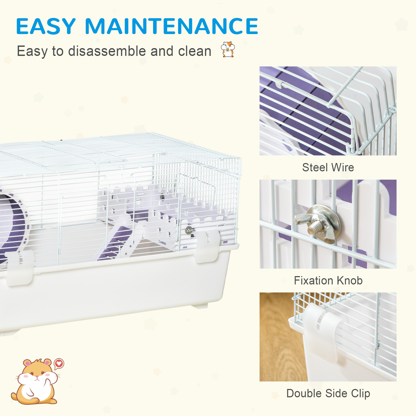 PawHut 2 Tier Hamster Cage, Gerbil Cage with Exercise Wheel, Water Bottle, Ladder, White 7