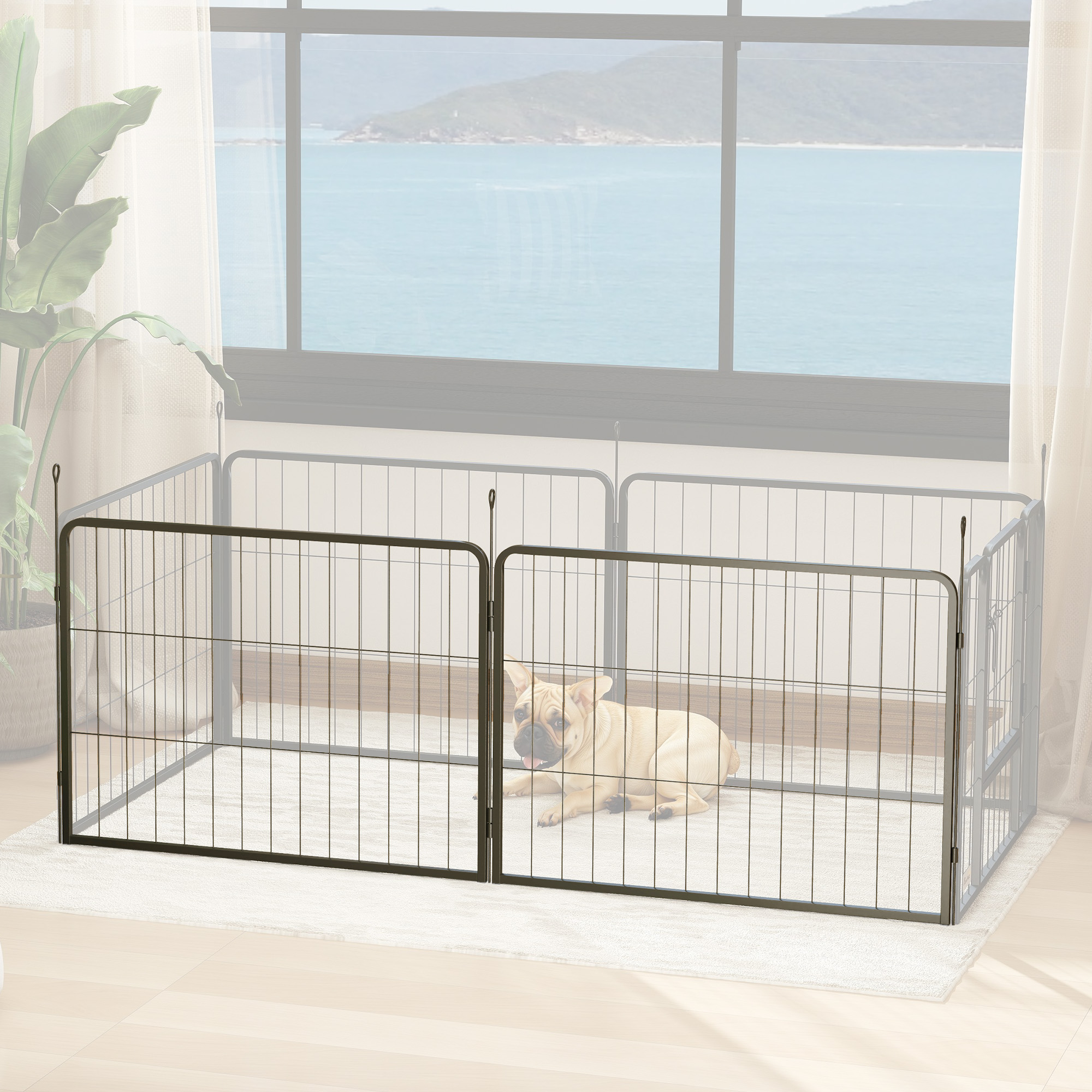 PawHut 6 Panels Dog Playpen, Portable Detachable Puppy Pen with Door, for Large Dogs, 100cm High, Grey
