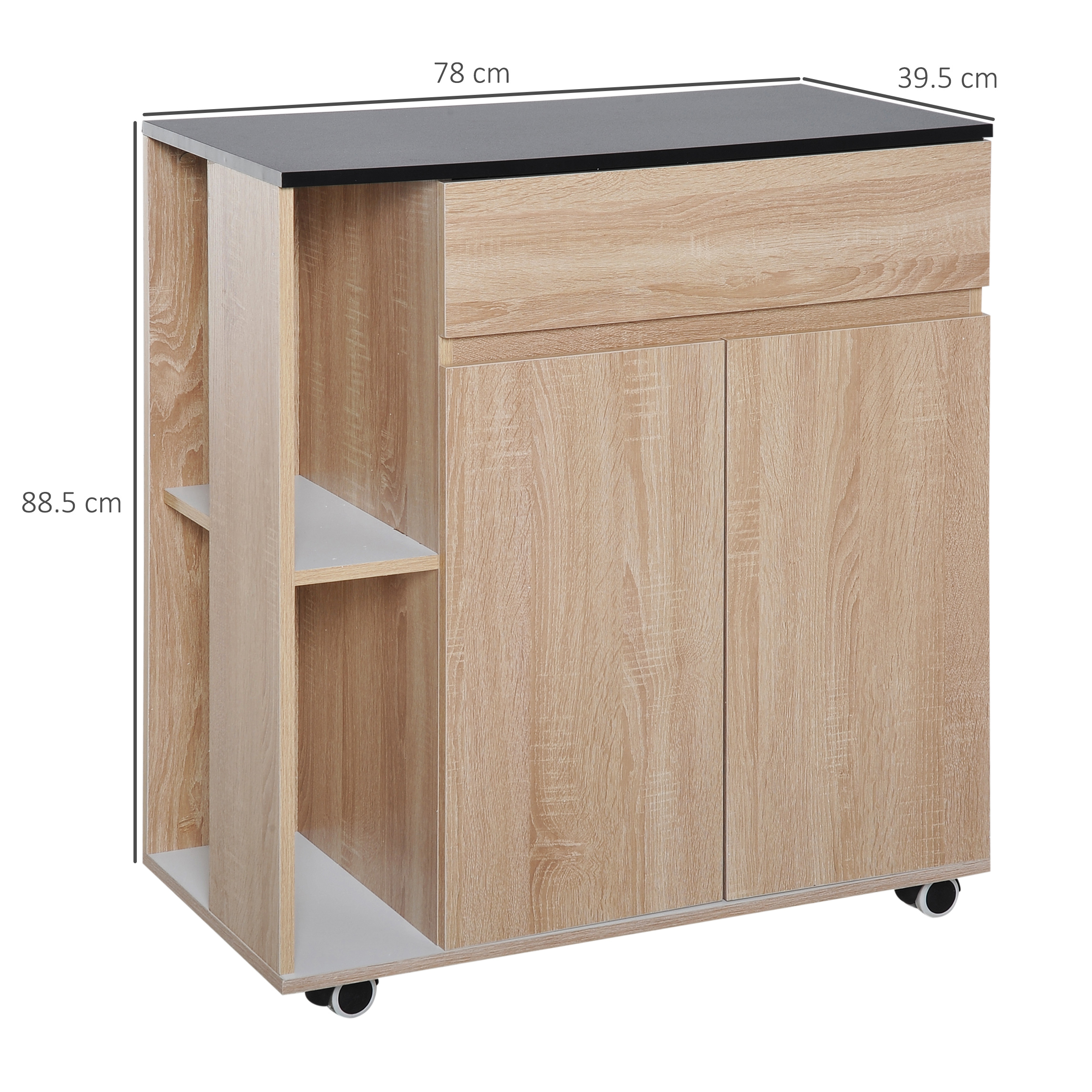 HOMCOM Kitchen Storage Trolley Cart Cupboard Rolling Island Shelves Cabinet With Door and Drawer Locking Wheels 3