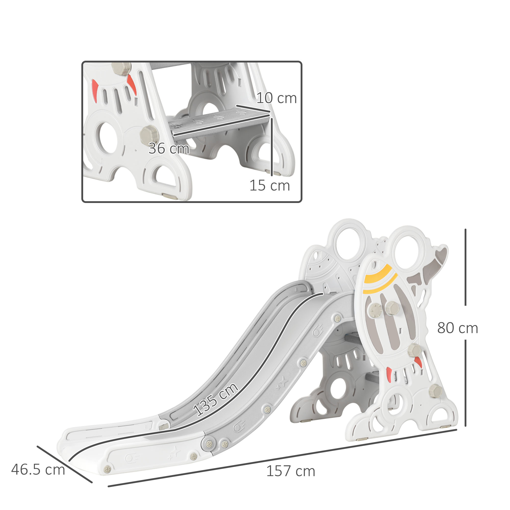 AIYAPLAY Space-Themed Baby Slide Freestanding Slide for Kids, for Ages 1.5-3 Years Grey 3