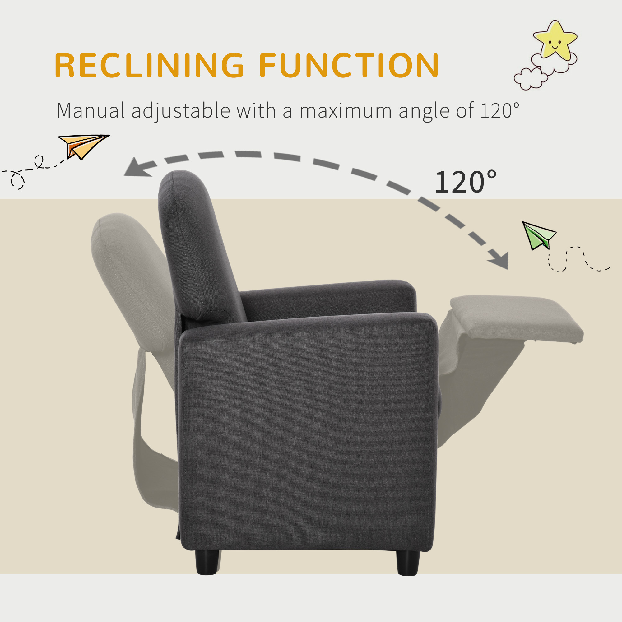 HOMCOM 2 in 1 design Kids Sofa Armchair with Footrest for Children Playroom Bedroom Living Room, 55 x 50 x 67cm, Grey 4