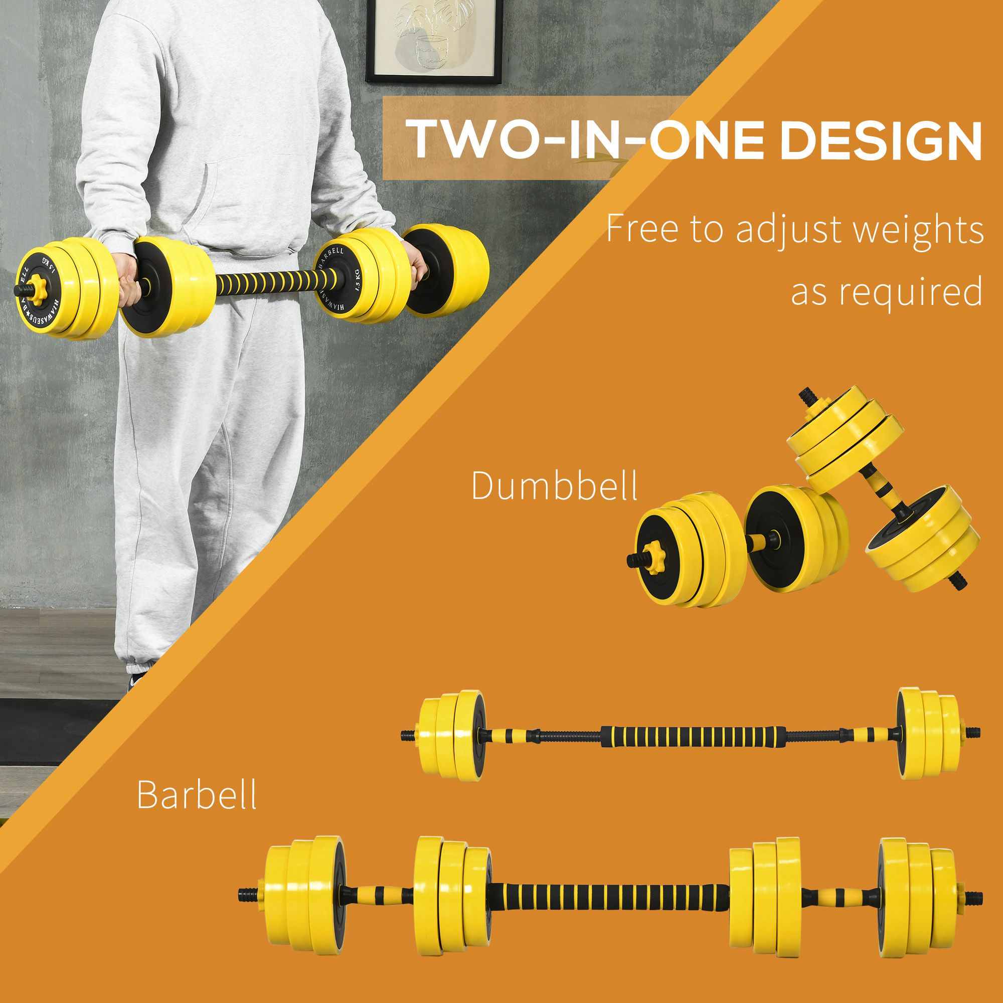 HOMCOM 25KG Dumbbell & Barbell  Adjustable Set Plate Bar Clamp Rod Home Gym Sports Area Exercise Ergonomic 4