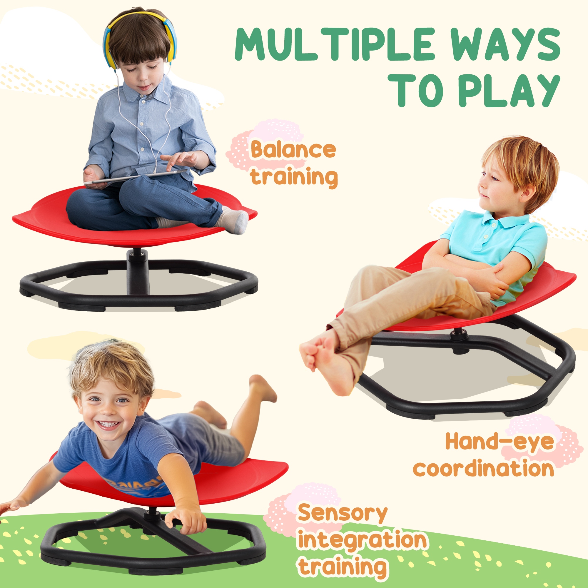 AIYAPLAY Sensory Spinning Chair for Kids, for Coordination, Balance, Red 6
