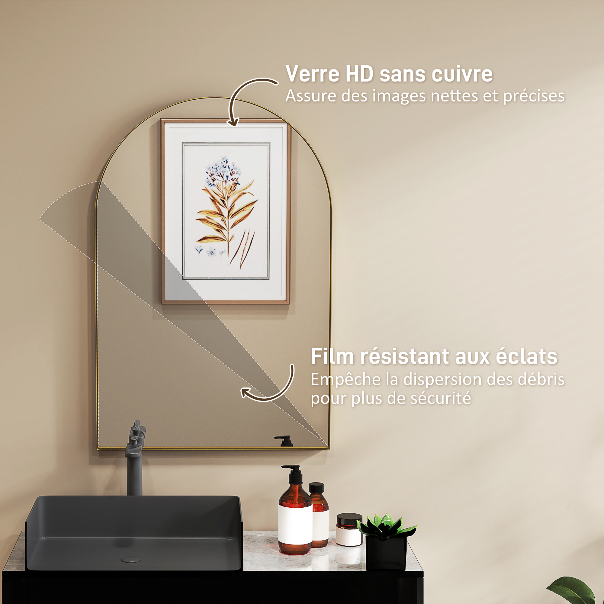 Miroir Mural Ovale HOMCOM 60x90 Cm – Cadre Aluminium Noir – Fixation Verticale Ou Horizontale
