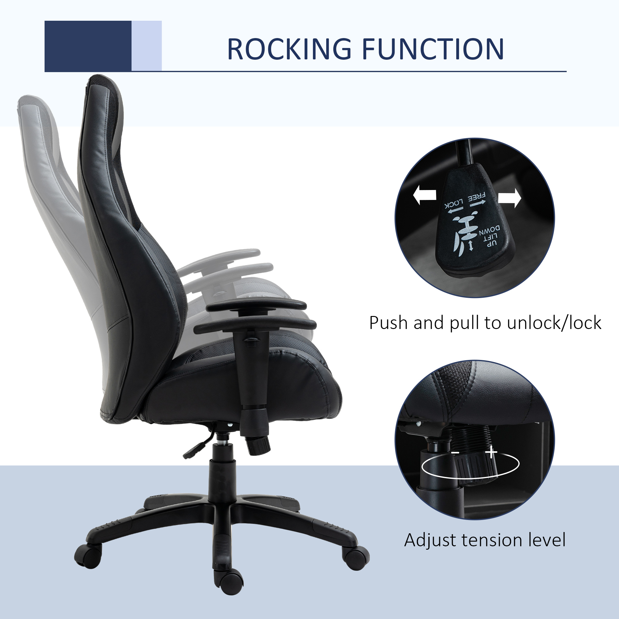 Vinsetto Racing Gaming Chair, Mesh & Faux Leather Computer Chair with High Back, Swivel Wheels, Adjustable Height and Armrest, Black 5