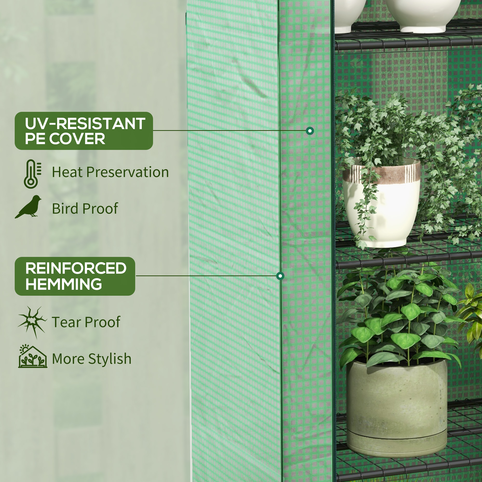Outsunny 4 Tier Mini Greenhouse with Reinforced PE Cover, Portable Indoor Outdoor Green House with Roll-up Door and Wire Shelves, 170H x 120W x 50Dcm, Green 5