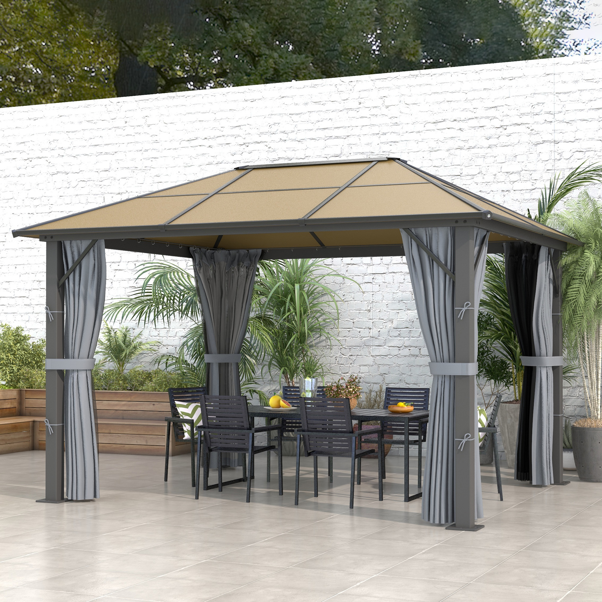 Outsunny 3 x 3.6m Garden Aluminium Gazebo Hardtop Roof Canopy Marquee Party Tent Patio with Mesh Curtains & Side Walls Grey 2