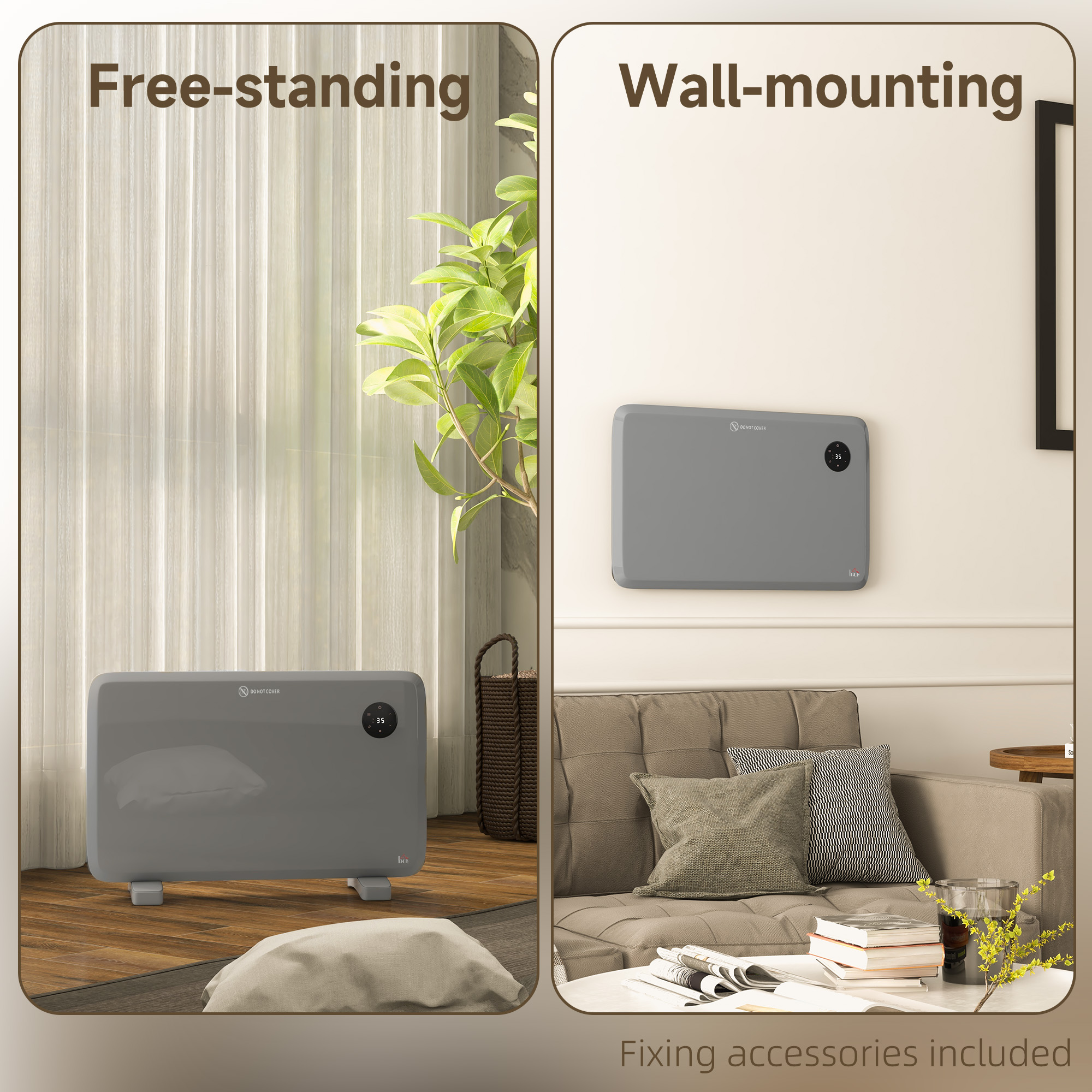 HOMCOM 1200W Electric Convector Heater, Freestanding or Wall Mounted, Space Heater with Adjustable Thermostat, Timer, Grey 8