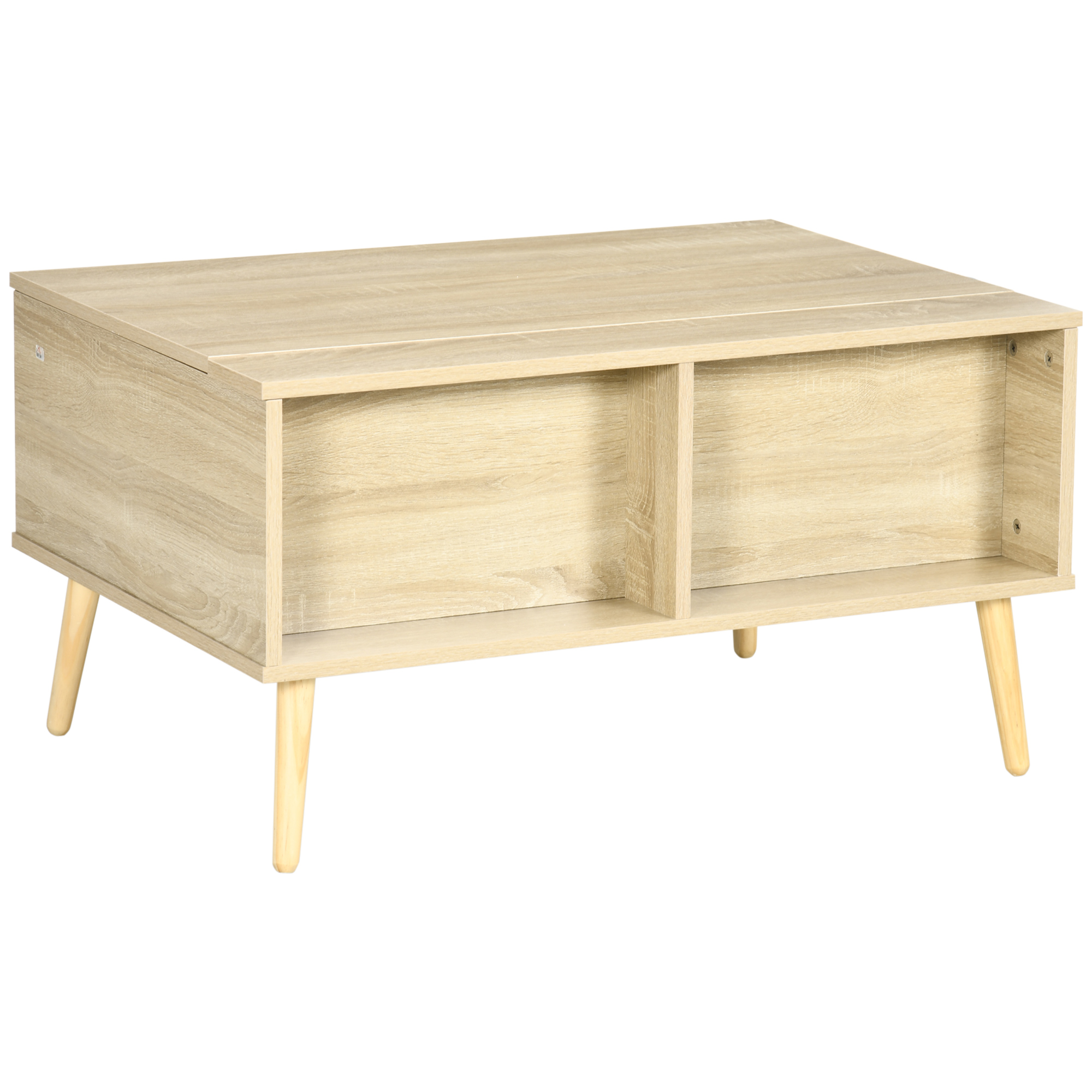 HOMCOM Table Basse Scandinave Rectangulaire – 2 Tiroirs + Compartiment Ouvert – Pieds Inclinés Bois – 90x48x39 Cm – Blanc & Naturel