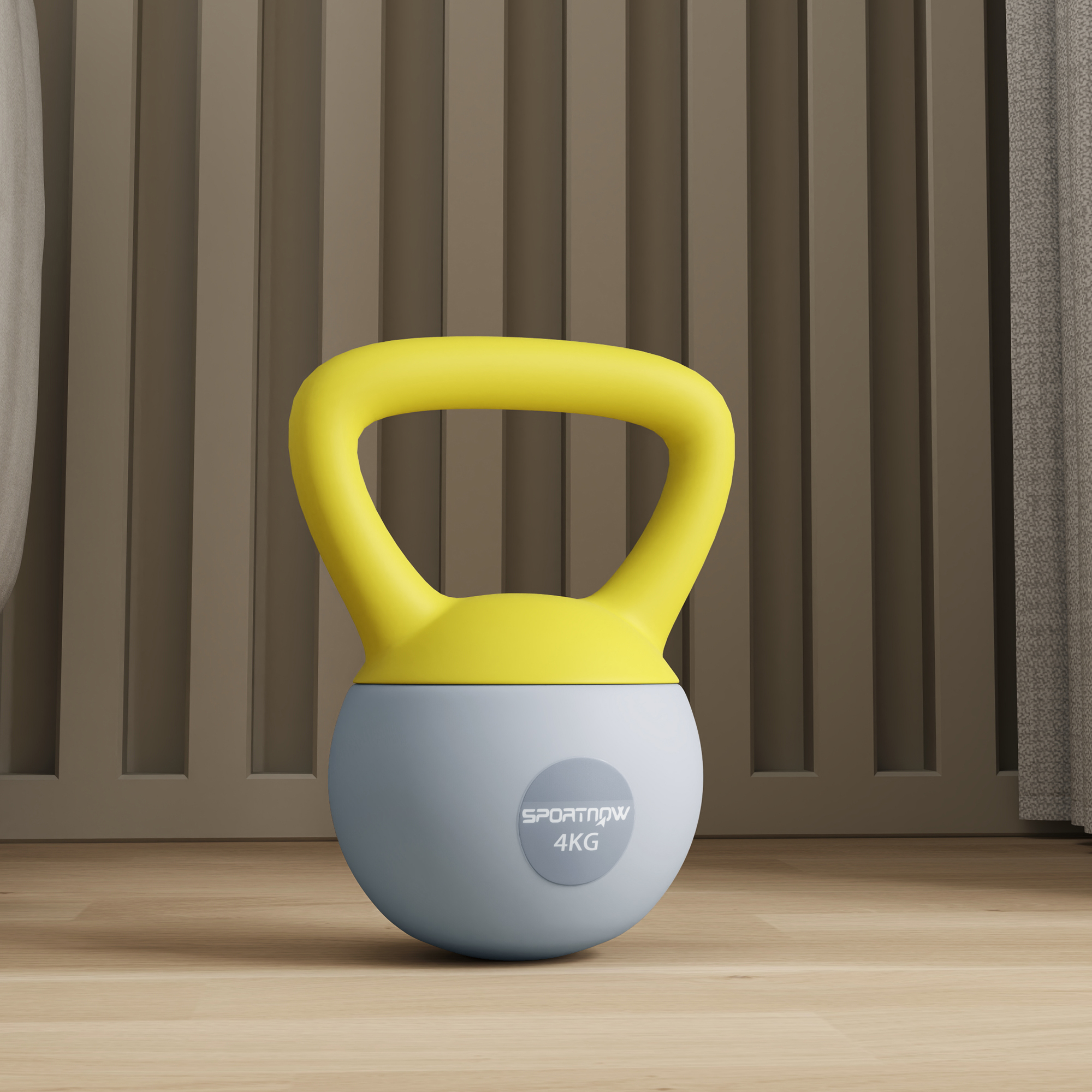 SPORTNOW 4KG Soft Kettlebell, Kettle Bell with Non-Slip Handle for Home Gym, Weight Lifting, Strength Training, Yellow/Grey 7