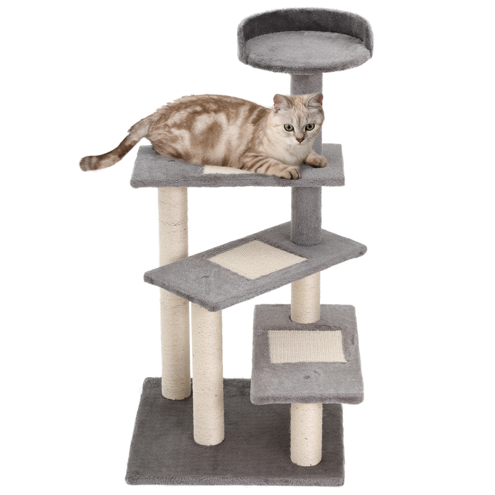PawHut Rascador para Gatos Árbol Centro de Actividad 3 Plataformas para Arañar 48x48x99,5 cm Tablero Aglomerado Cubierta de Felpa Sisal   Aosom España