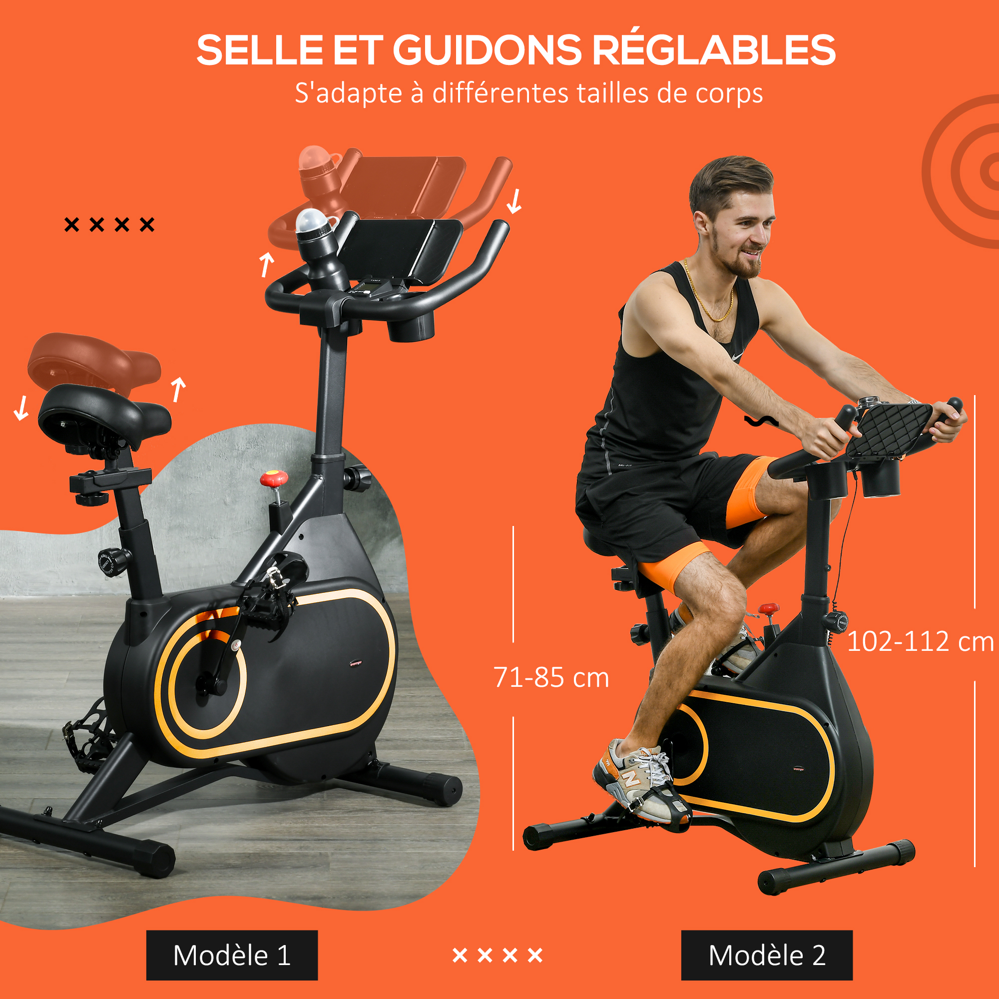 Vélo D'appartement SPORTNOW – Résistance 8 Niveaux, écran LCD, Selle Et Guidon Réglables, Volant D'inertie 4 Kg, Support Tablette