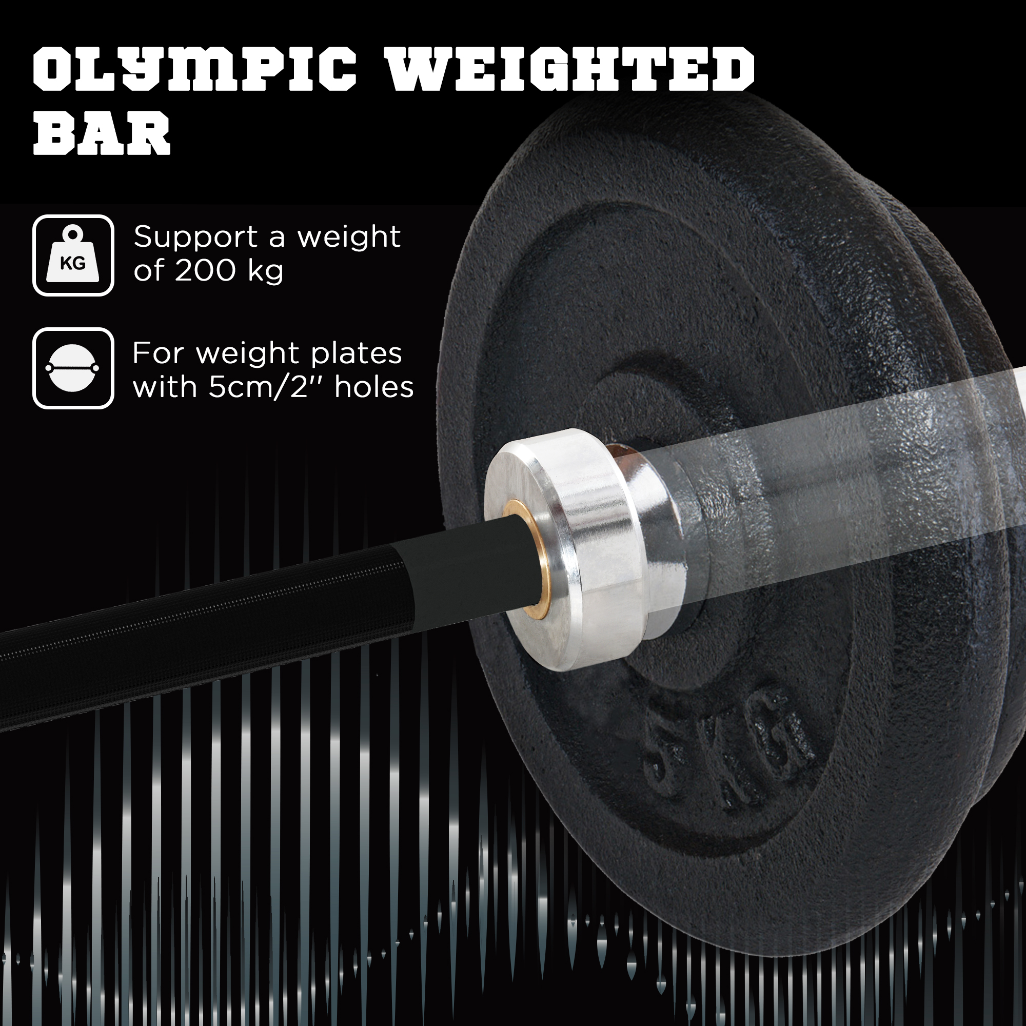 SPORTNOW 210cm Olympic Barbell Bar for 5cm Weight Plates, with Spring Clips, 19kg 4