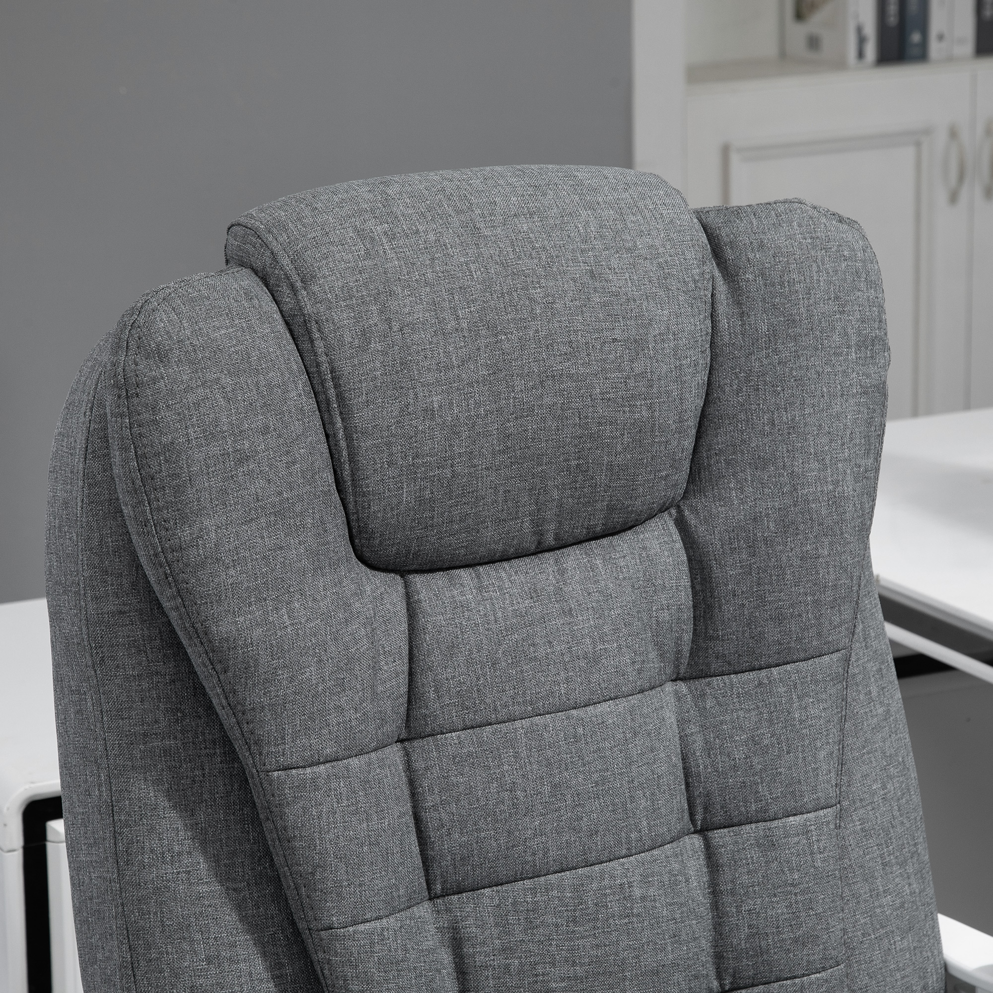 Vinsetto Office Chair, Computer Desk Chair, Linen Fabric Swivel Rolling Task Chair with Large Soft Padded Cushion, 135° Reclining Backrest and Retractable Footrest, Grey 8