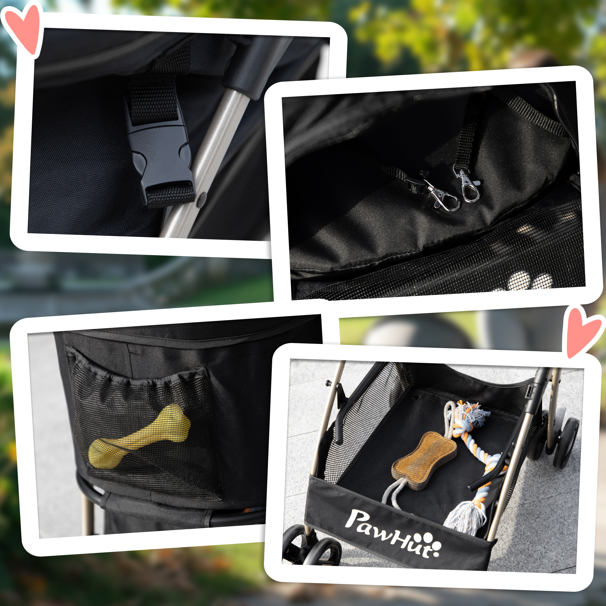 PawHut 3 In 1 Detachable Pet Stroller, for Extra Small and Small Dogs Black 8
