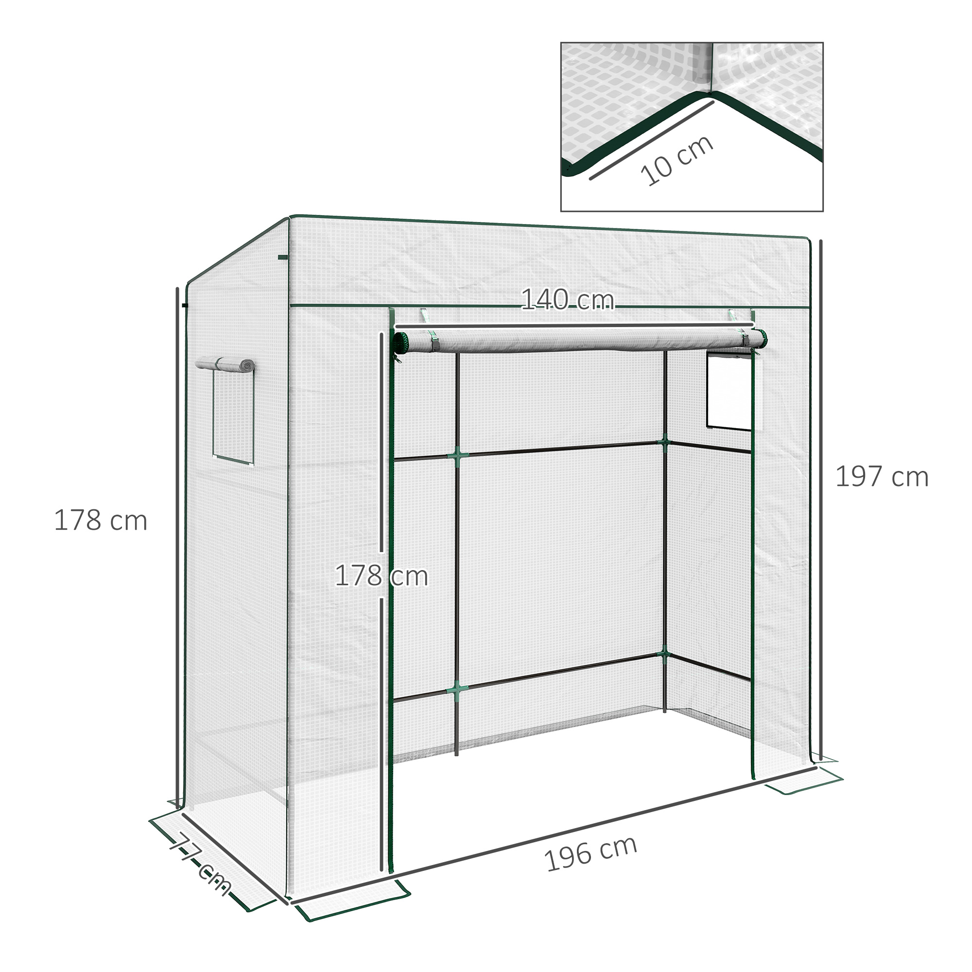Outsunny PE Cover Walk-in Outdoor Greenhouse, White 3