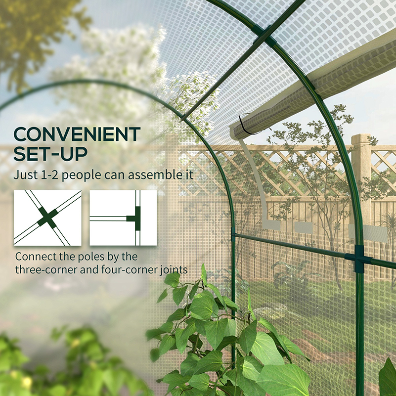 Outsunny Walk in Polytunnel Greenhouse, Green House for Garden with Roll-up Window and Door, 1.8 x 1.8 x 2 m, White 7
