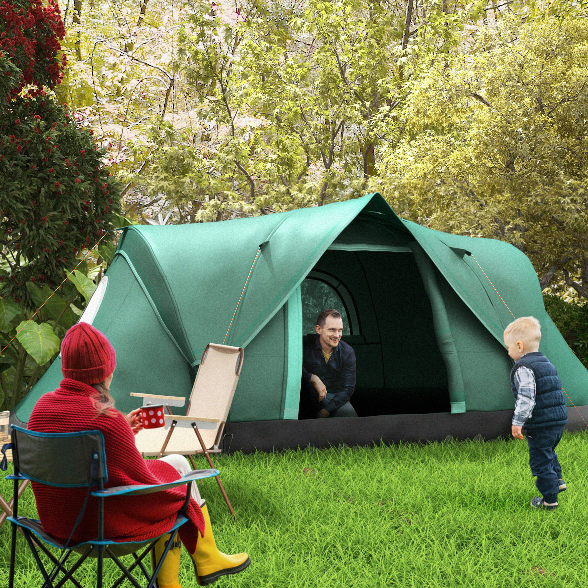 Outsunny 5-6 Man Dome Camping Tent Dark Green 2