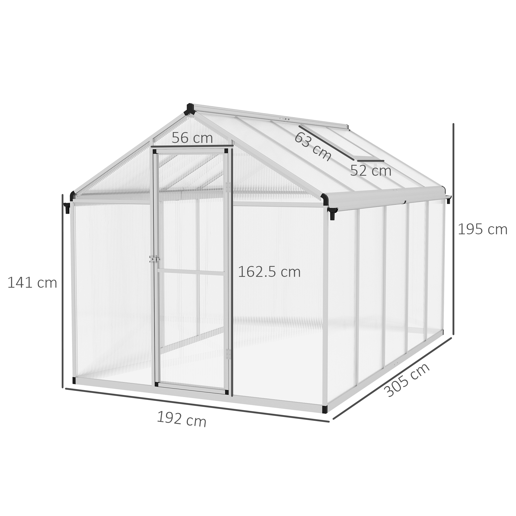 Outsunny 10 x 6ft Aluminium Frame Walk-In Greenhouse 3