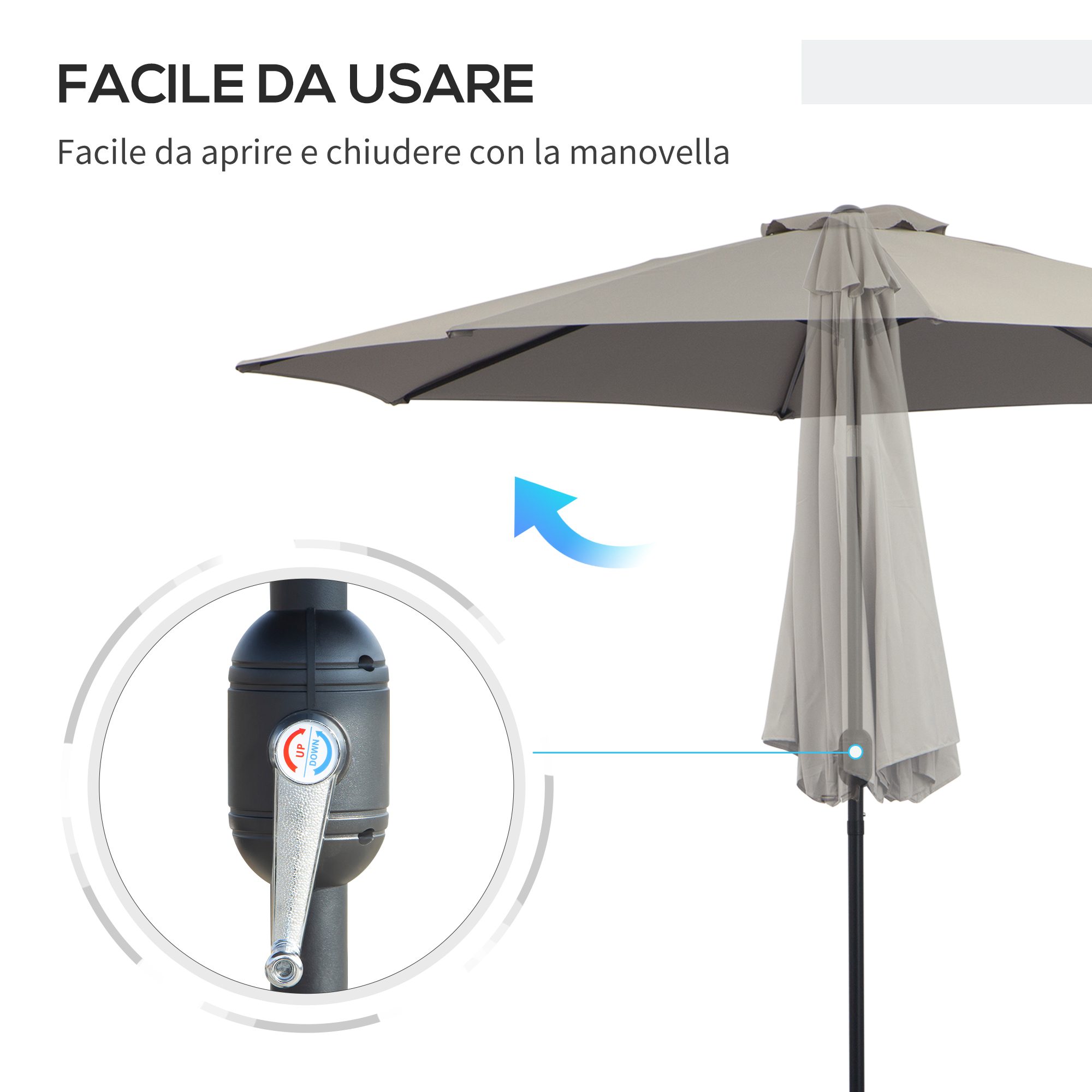Outsunny - Ombrellone Da Giardino Girevole Inclinabile Con Manovella Grigio Scuro Outsunny M25096006