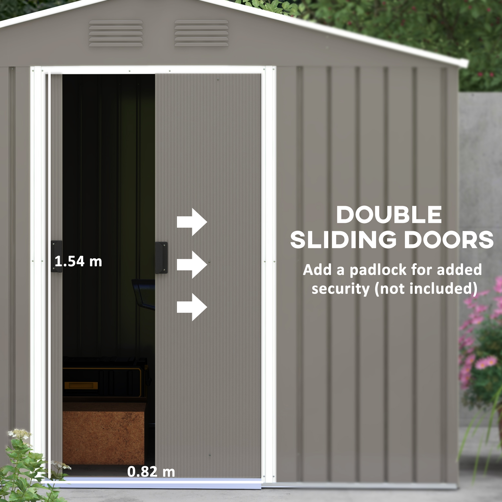 Outsunny 7.7 x 5.7ft Outdoor Garden Storage Shed, Metal Tool House with Ventilation and Sliding Doors, Light Grey 5