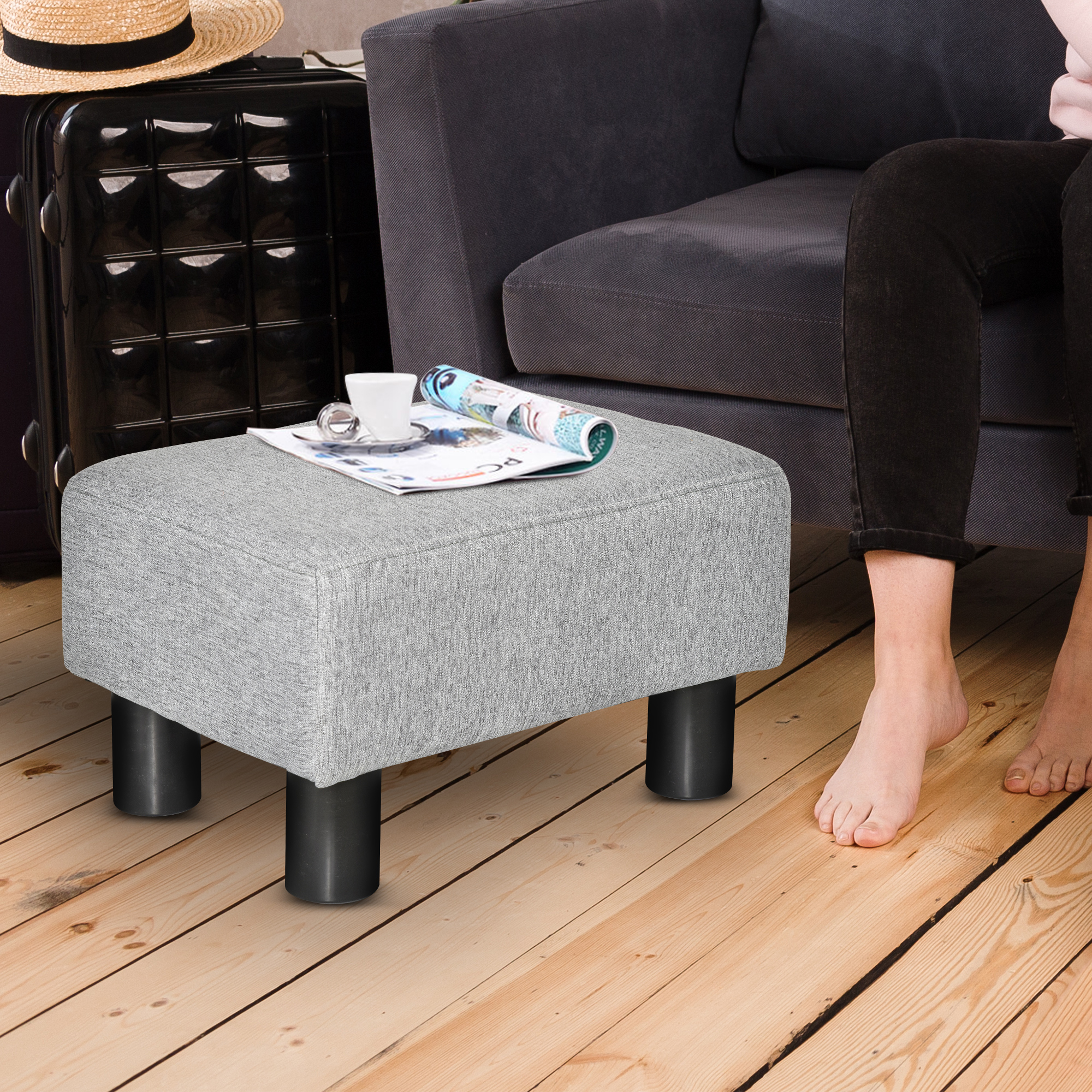 HOMCOM Pouf Rotondo 2 in 1 in Tessuto Effetto Lino Marrone | Aosom Italy