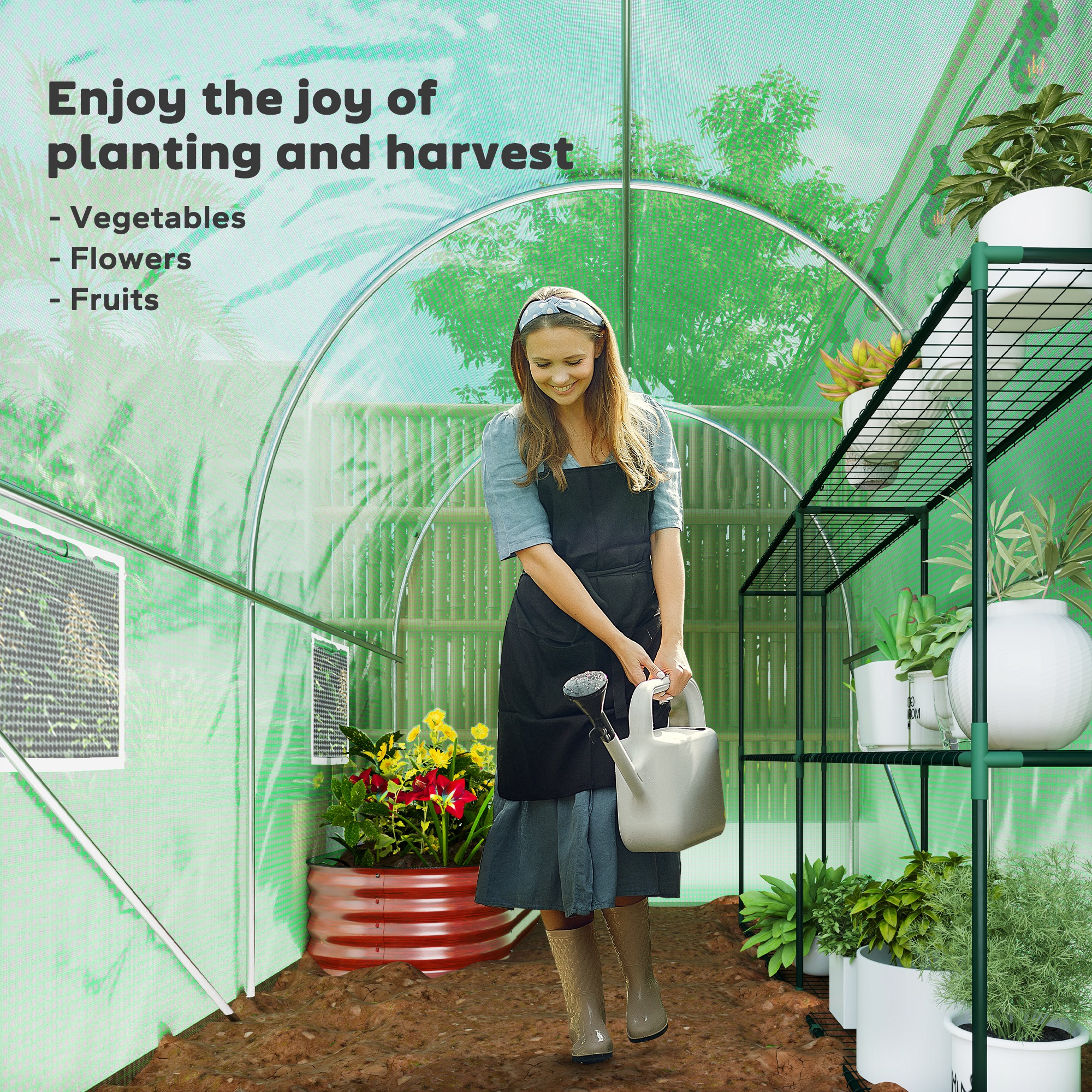 Outsunny 300 x 195cm Walk-In Tunnel Greenhouse Green 7