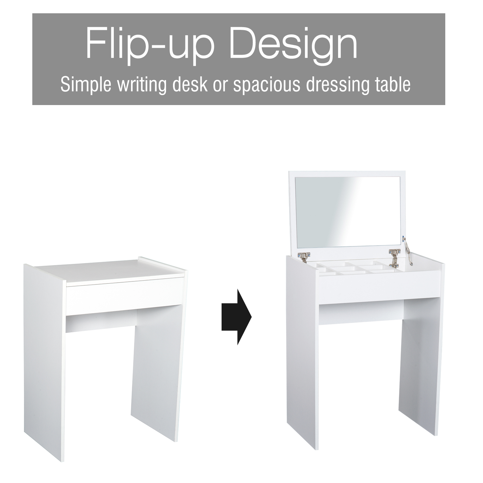 HOMCOM Dressing Table with Mirror and Stool, Vanity Makeup Table with Flip Up Mirror, Vanity Desk with Storage Unit and Padded Seat, White 4