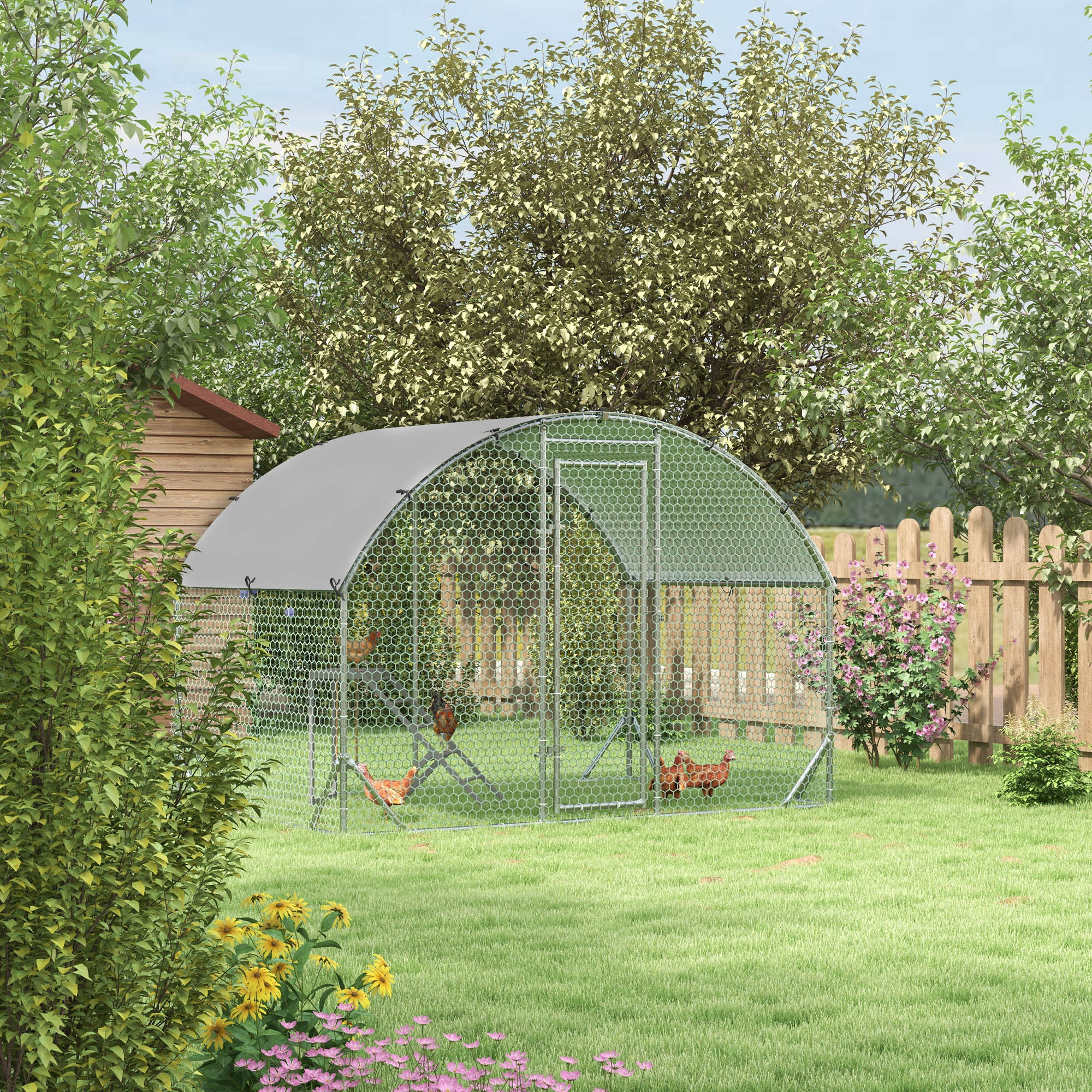 PawHut Walk In Chicken Run with Chicken Activity Shelf and Cover, 3 x 6 x 2m