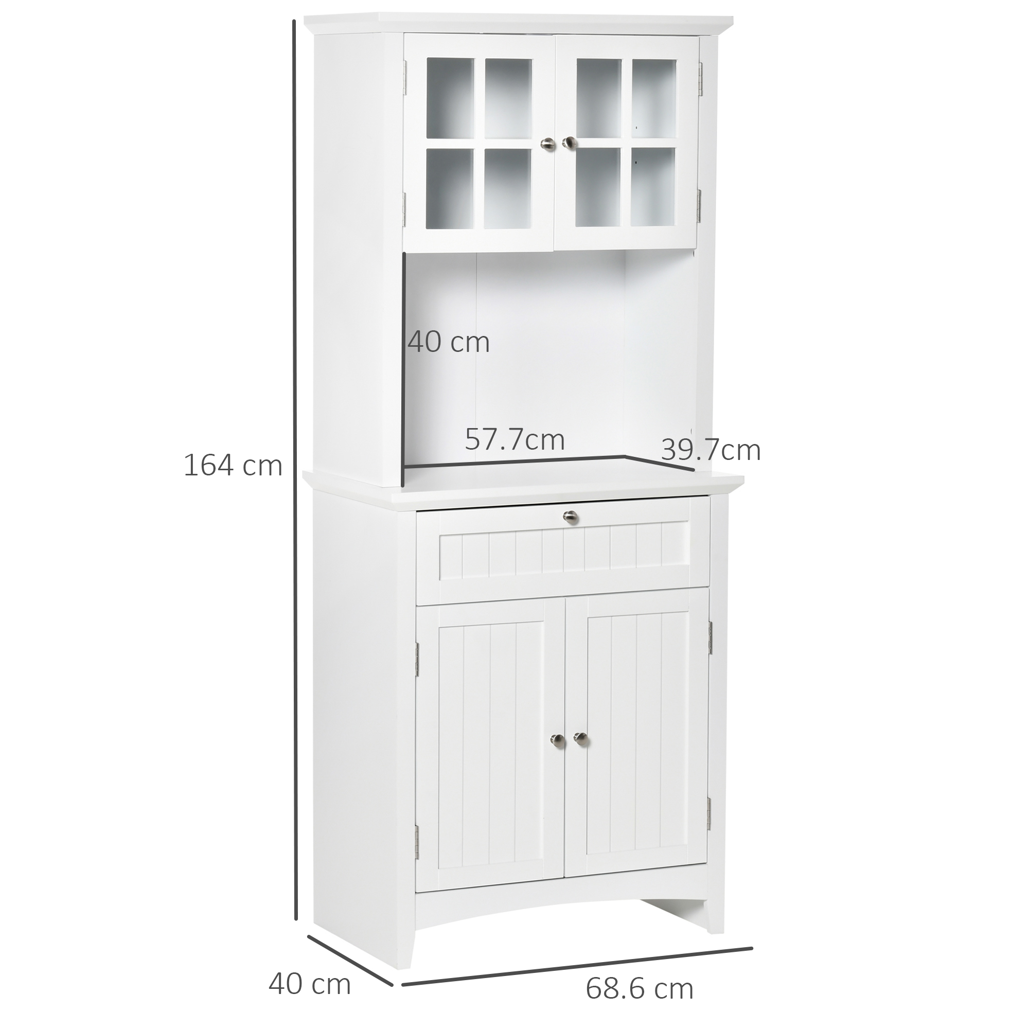 HOMCOM Kitchen Cupboard, Wooden Storage Cabinet with Framed Glass Door, Drawer, Microwave Space for Dining and Living Room, White 3