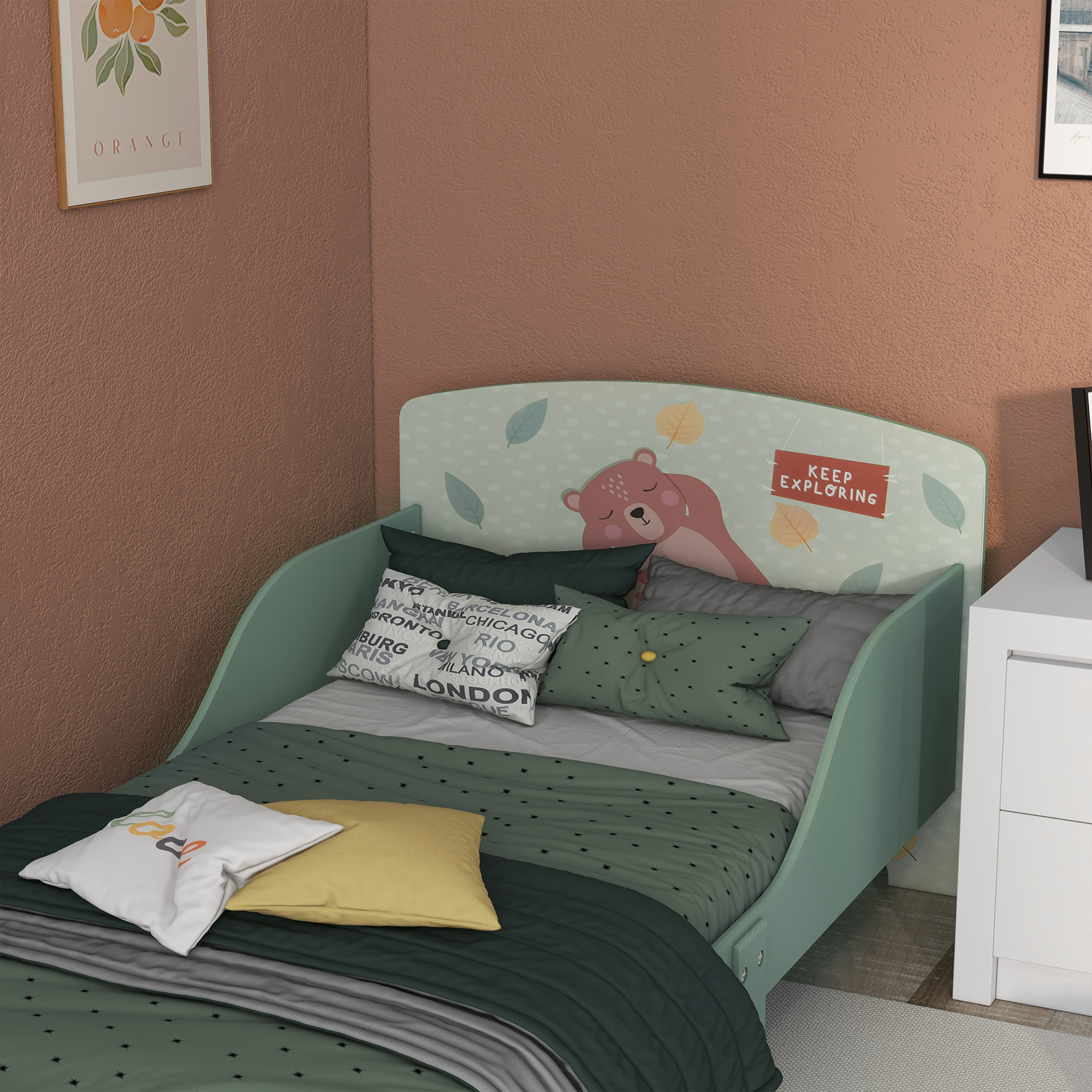 ZONEKIZ Toddler Bed Frame, Kids Bedroom Furniture for Ages 3-6 Years, Green 9