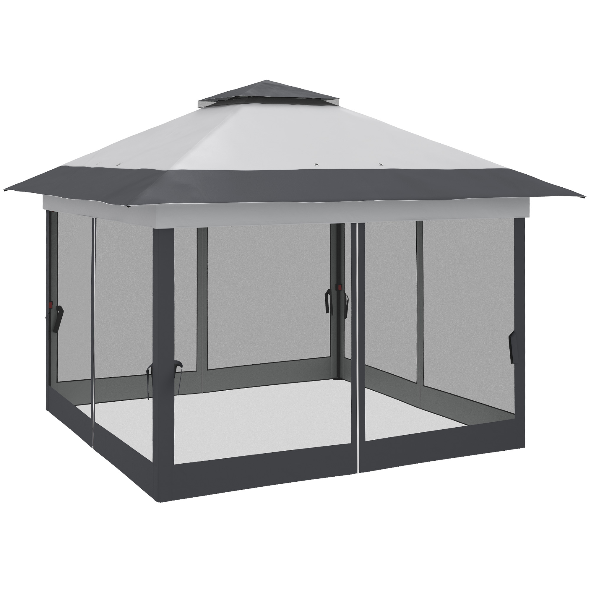 Outsunny Tonnelle barnum de jardin pop-up pliant acier polyester moustiquaires + sac de transport à roulettes gris