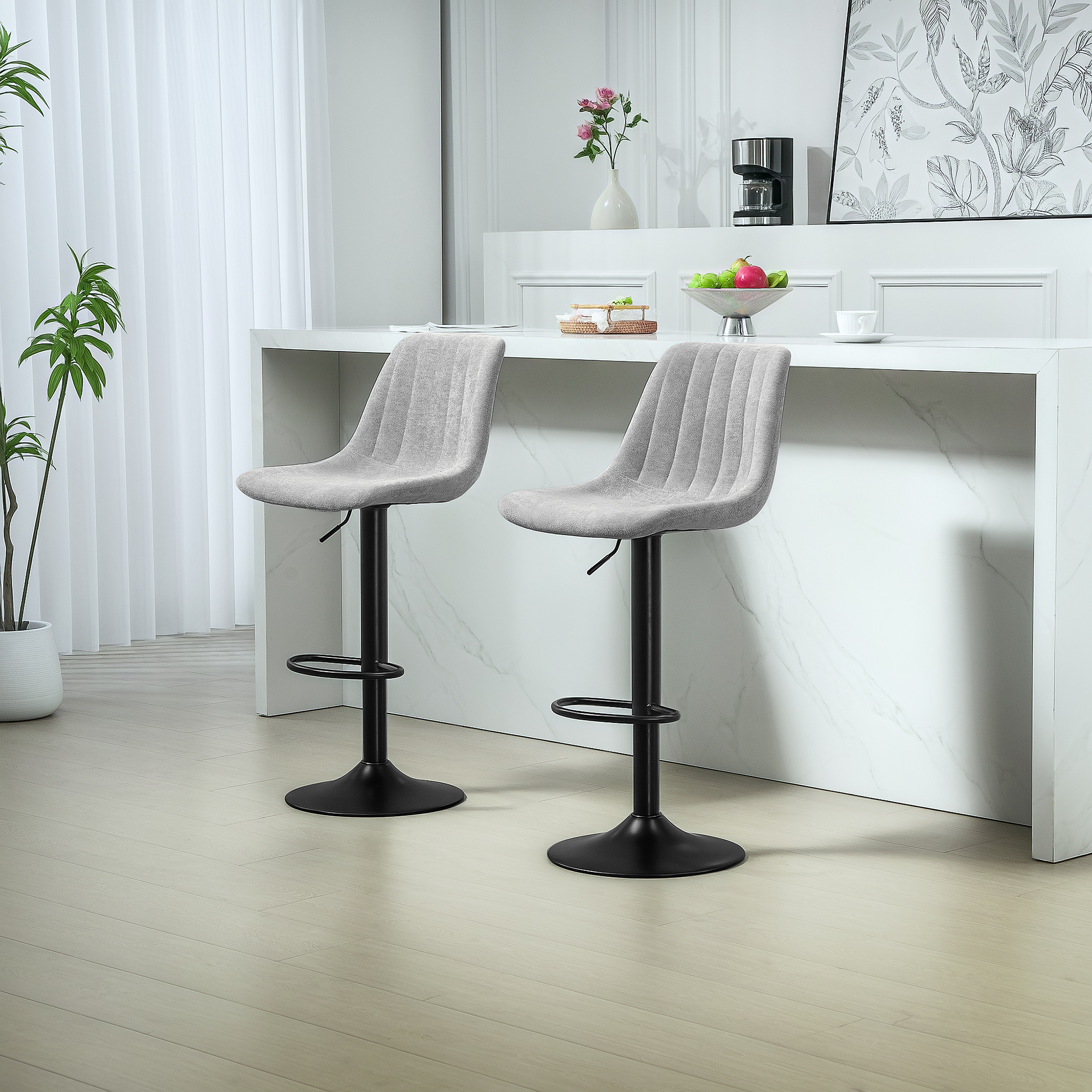 HOMCOM Set of Two Chenille-Feel Tub Bat Stools Grey 2