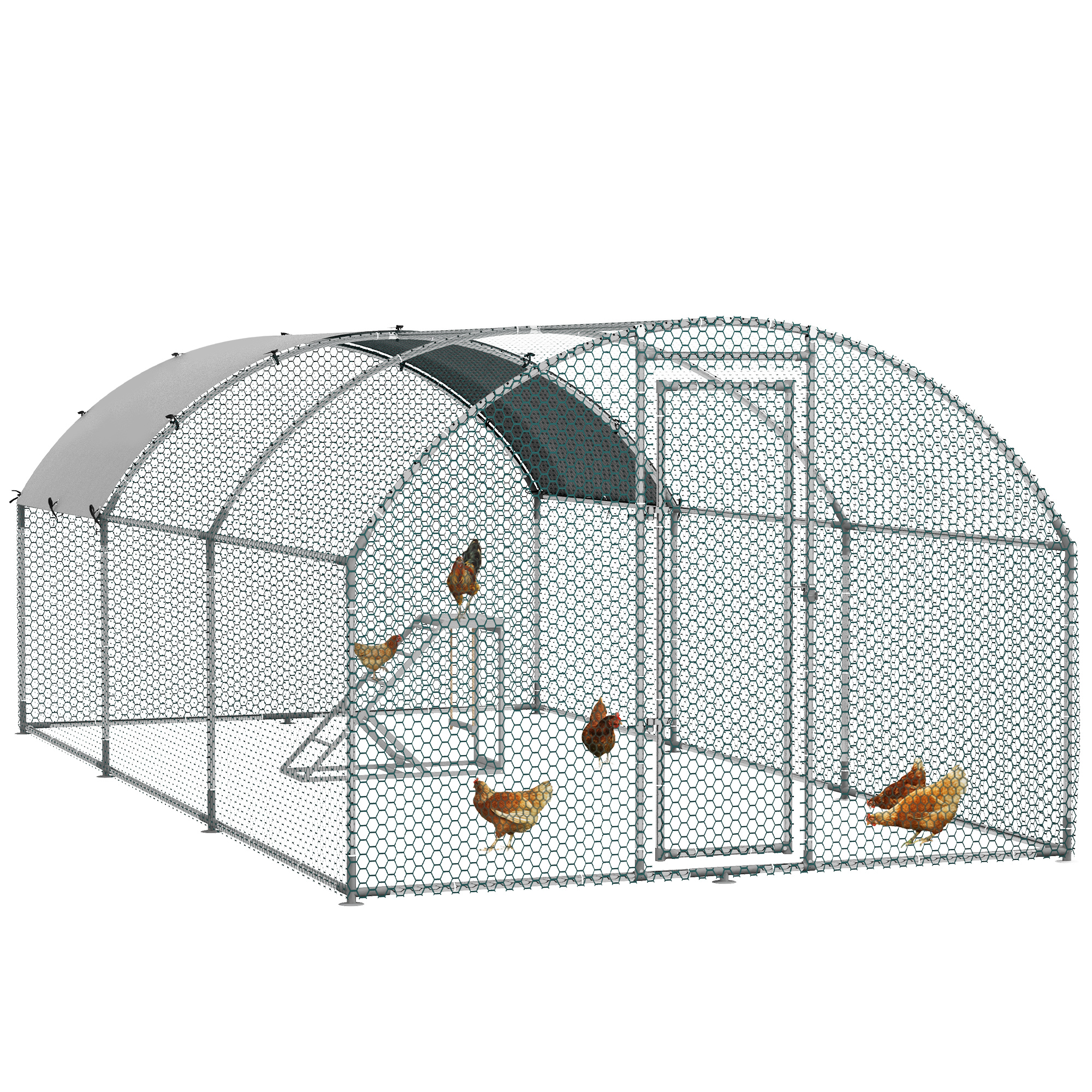 PawHut Walk In Chicken Run with Chicken Activity Shelf and Cover, 2.8 x 3.8 x 2m