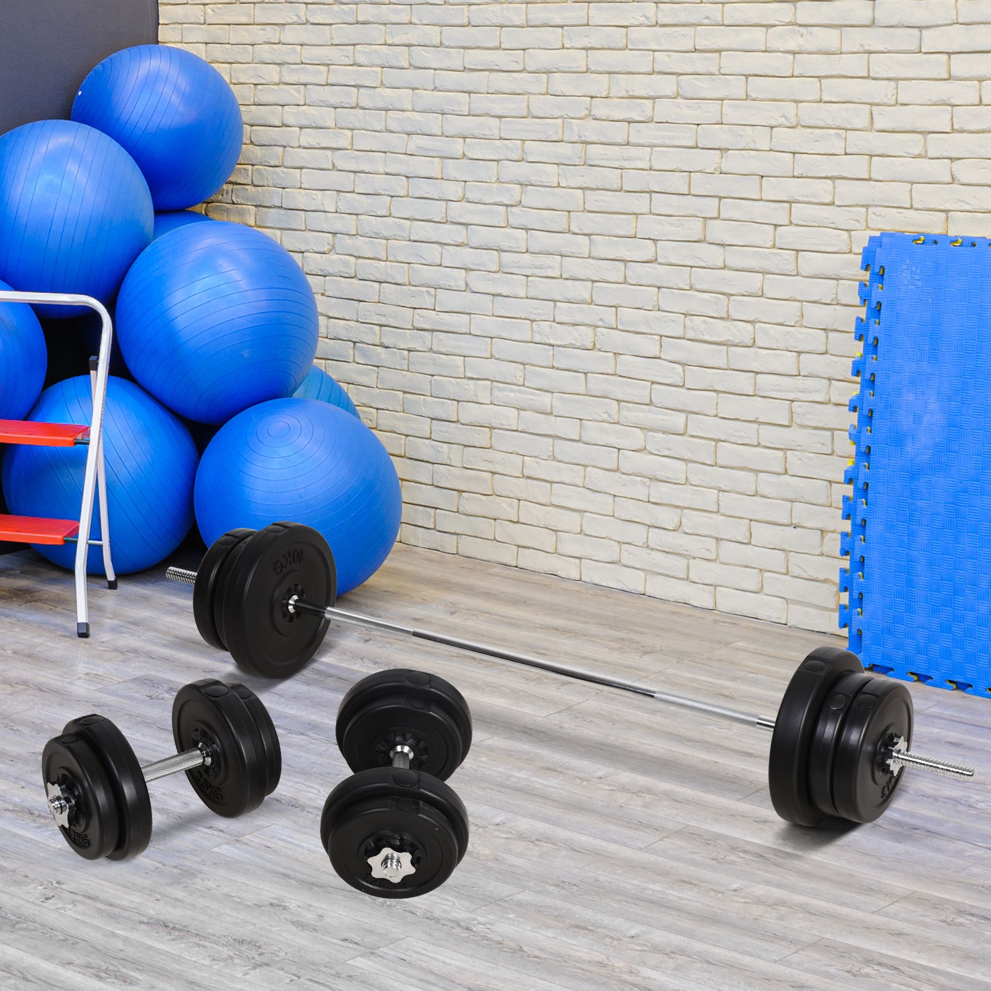 HOMCOM Dumbbell and Barbell Set with 65kg Adjustable Barbell Weights Set, for Home Gym Black 2