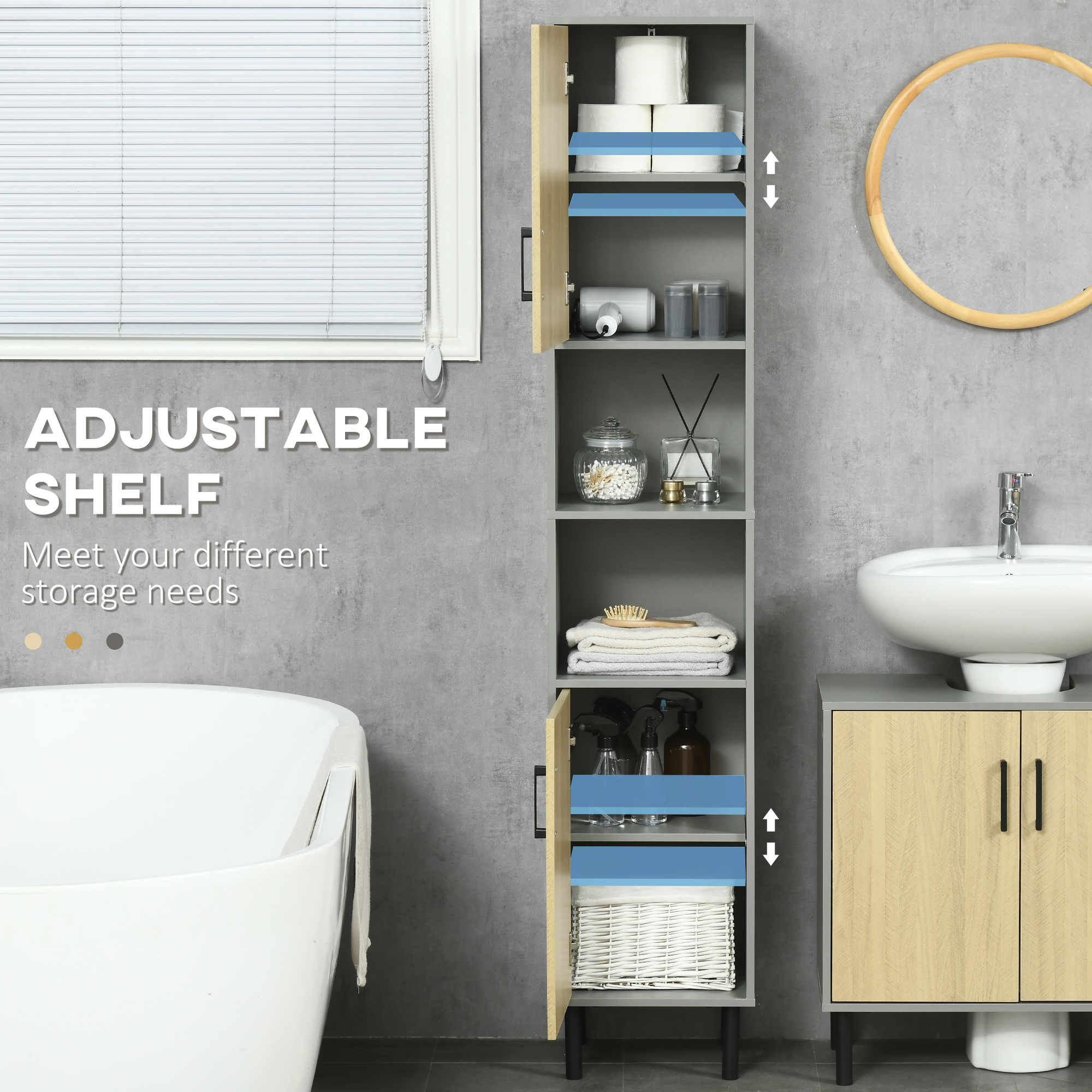 kleankin Freestanding Bathroom Storage, Tall Bathroom Cabinet with Door and Adjustable Shelves, 31.4x30x165cm 5