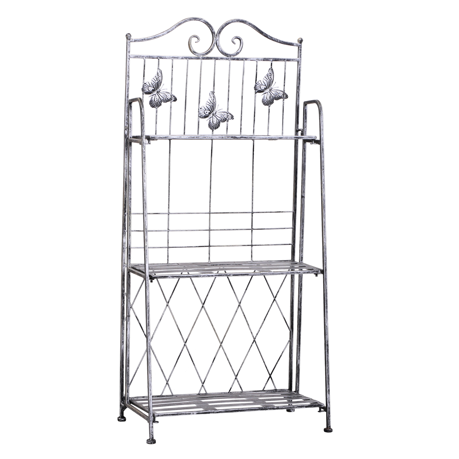 Étagère de rangement étagère de jardin pliable 3 niveaux style néo-rétro fer forgé dim. 44L x 25l x 96H cm gris métal aspect vieilli